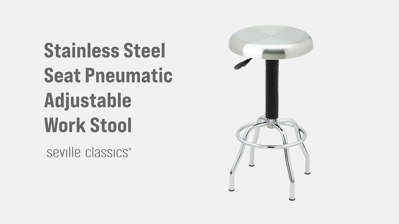 thumbnail video image 2 of Seville Classics Stainless Steel Pneumatic Work Stool for Garage, 2 of 8