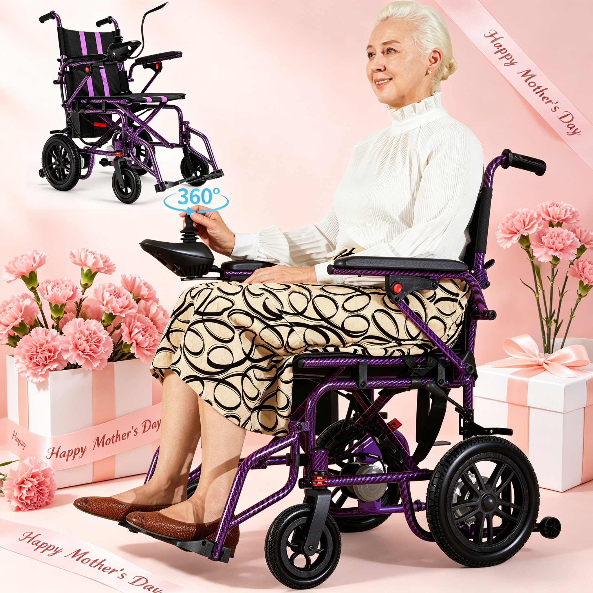 thumbnail video image 2 of Electric Wheelchair for Adults,20+ Miles,360°Joystick,Gift for Dad on Father's Day,Black, 2 of 18