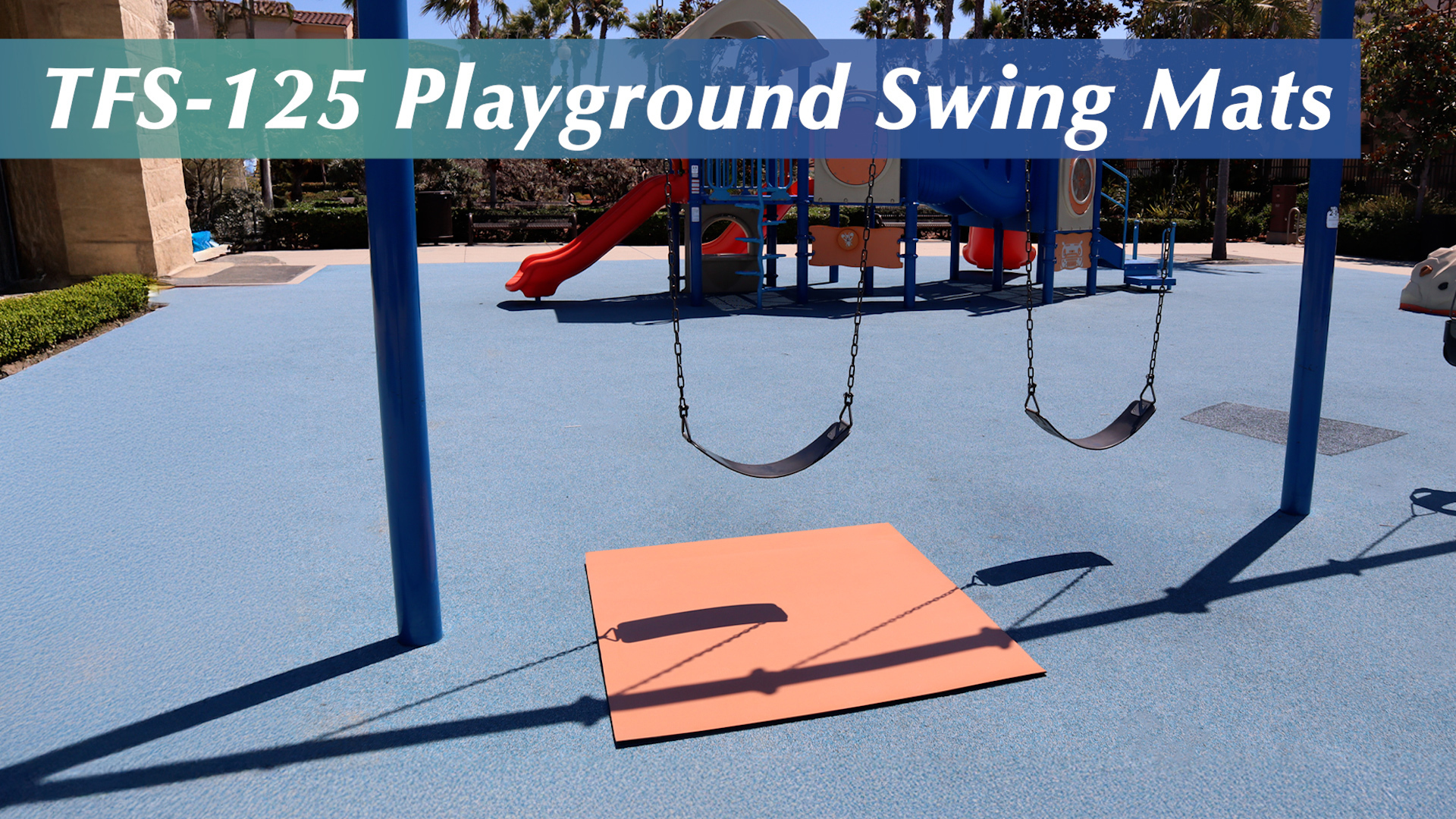 thumbnail video image 2 of Rubber-Cal "TFS-125 Playground Swing Mats" - 5mm x 4ft x 5ft - Blue, 2 of 16