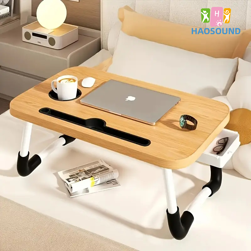 thumbnail video image 2 of Folding Lap Desk, Portable Laptop Bed Desk with Storage Drawer, Cup Holder, Tablet Slot, Laptop Bed Tray Table for Working Reading Eating Watching for Bed Sofa Couch Floor, 23.6"- Blue, 2 of 8