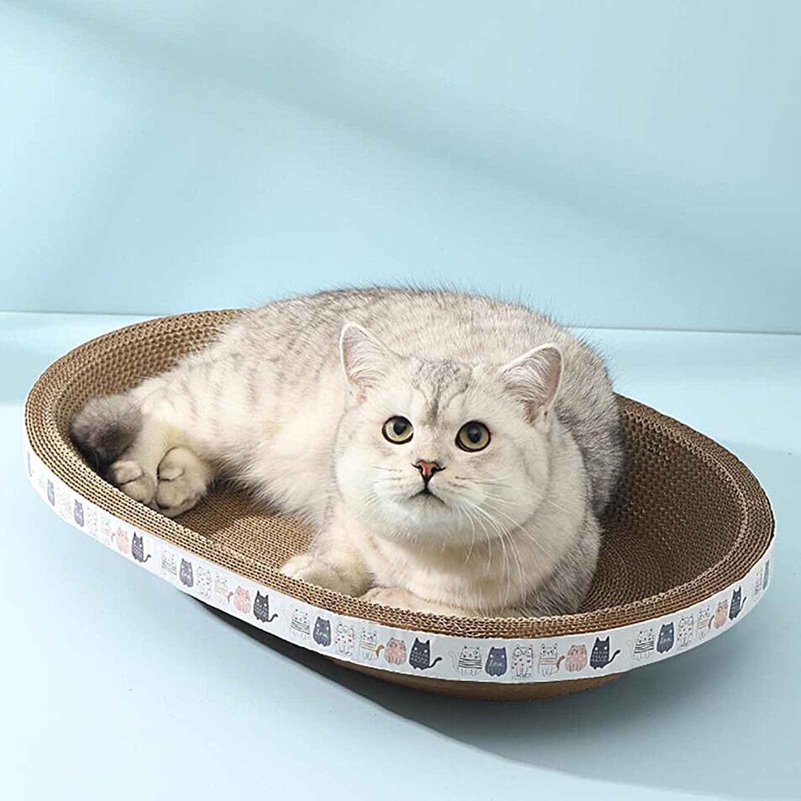 thumbnail video image 2 of Cat Scratcher 17x10 Inch Large Oval Cat Scratcher Bed Cardboard Cat Scratcher Cat Scratching Board Cat Bed for Desk, 2 of 6