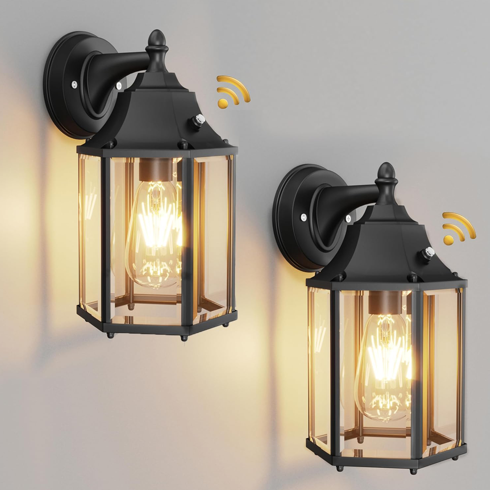 thumbnail video image 2 of Dusk to Dawn Outdoor Wall Sconce Light Fixture 2 Pack, Waterproof Black Porch Light, Hardwired Exterior Wall Mount Lantern for Garage Entryway Patio, 2 of 12