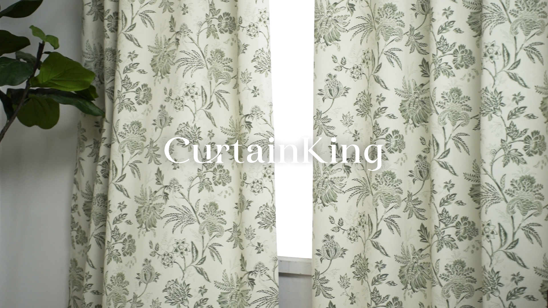 thumbnail video image 2 of Curtainking Luxury Look Farmhouse Green Floral Print Rod Pocket Blackout Curtains, 63" (2 Panels), 2 of 13