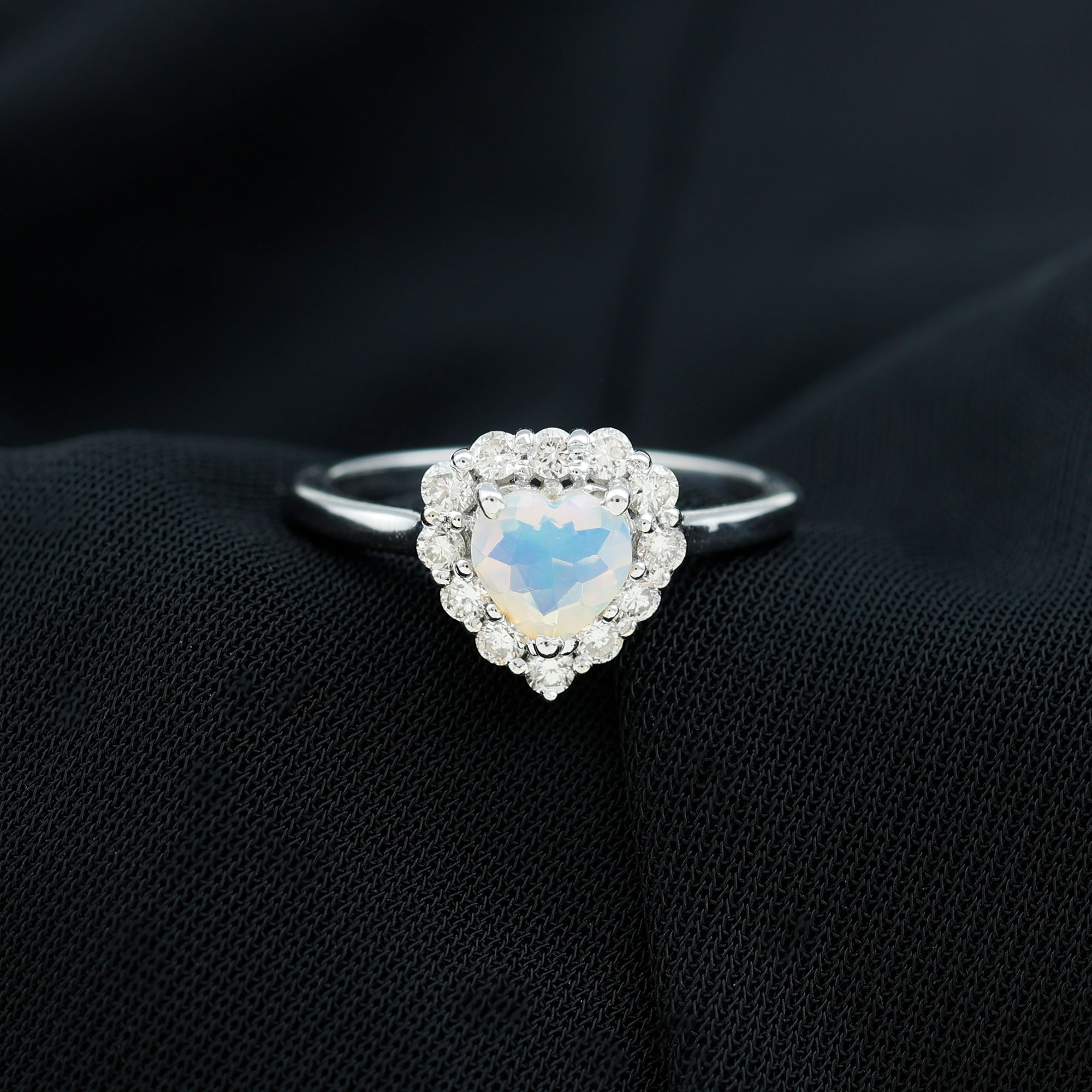 thumbnail video image 2 of Rosec Jewels Heart Shaped Ethiopian Opal Ring with Diamond Halo - Engagement Ring, 14K White Gold, US 7.50, 2 of 10
