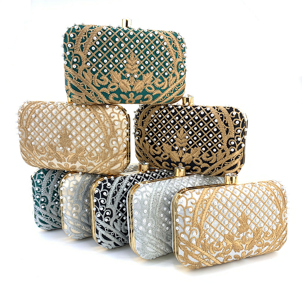 thumbnail video image 2 of Embroidered Hand-beaded Evening Bag Vintage Pearl Evening Bag Wedding Purses for Women,Green Gold, 2 of 16