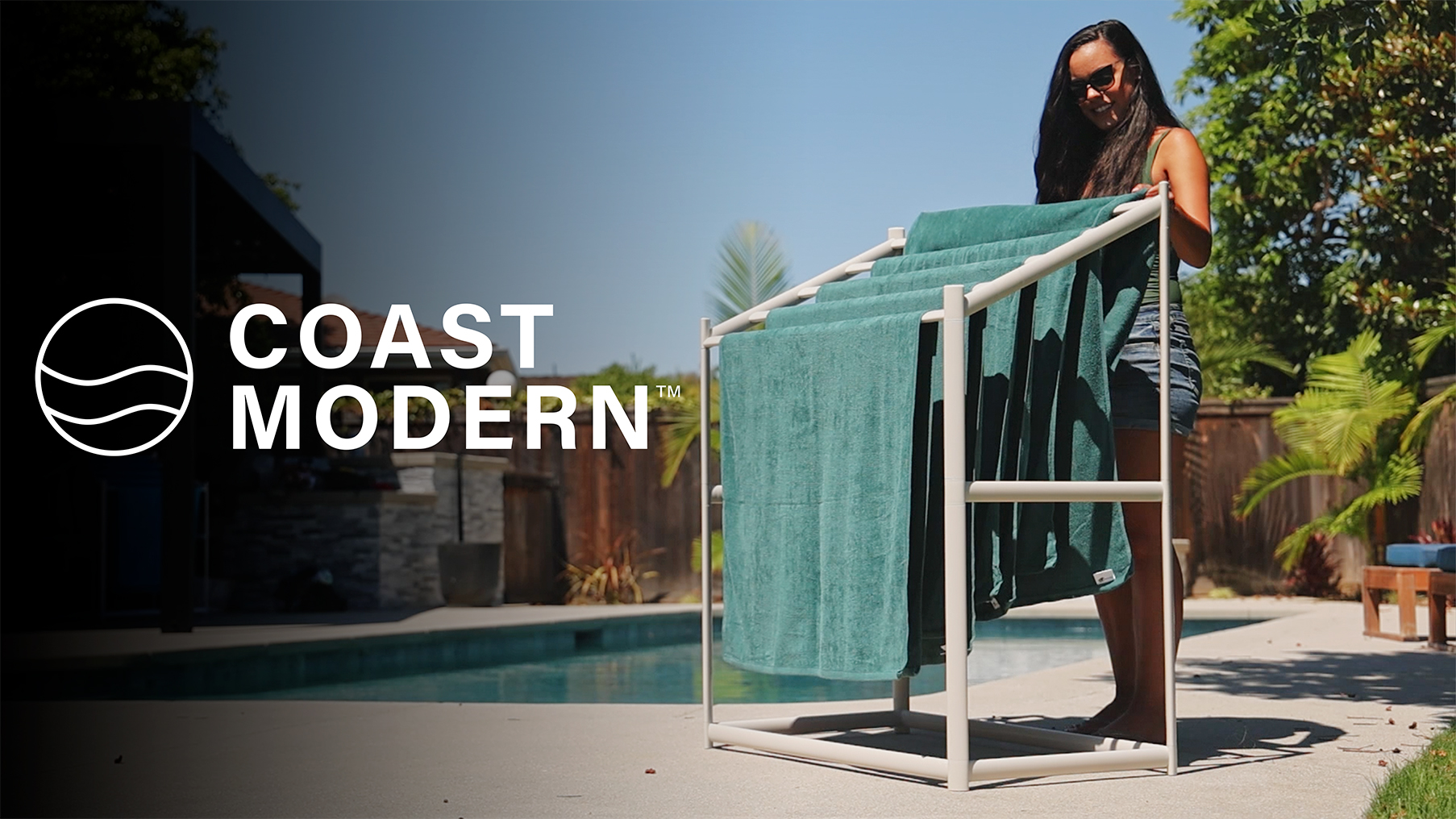 thumbnail video image 2 of Coast Modern Pool Towel Rack – 5 Beach Towel PVC Drying Rack for Outdoor & Indoor Use - Stone Blue, 2 of 6