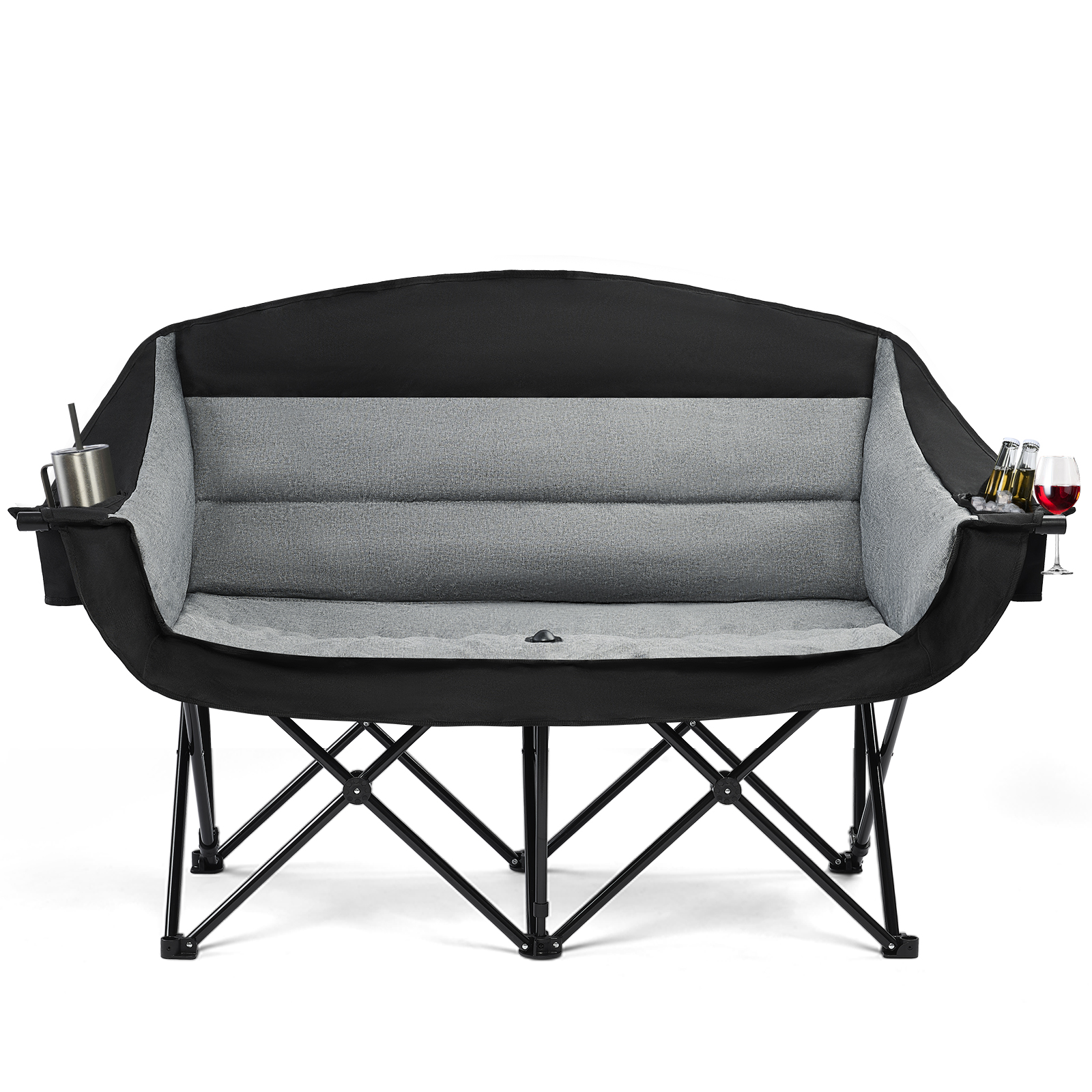 thumbnail video image 2 of Double Camping Chair Heavy Duty 600lbs Capacity with Dual Cup Holders & Carry Bag, Portable Folding 2-Person Outdoor Seat, 2 of 9