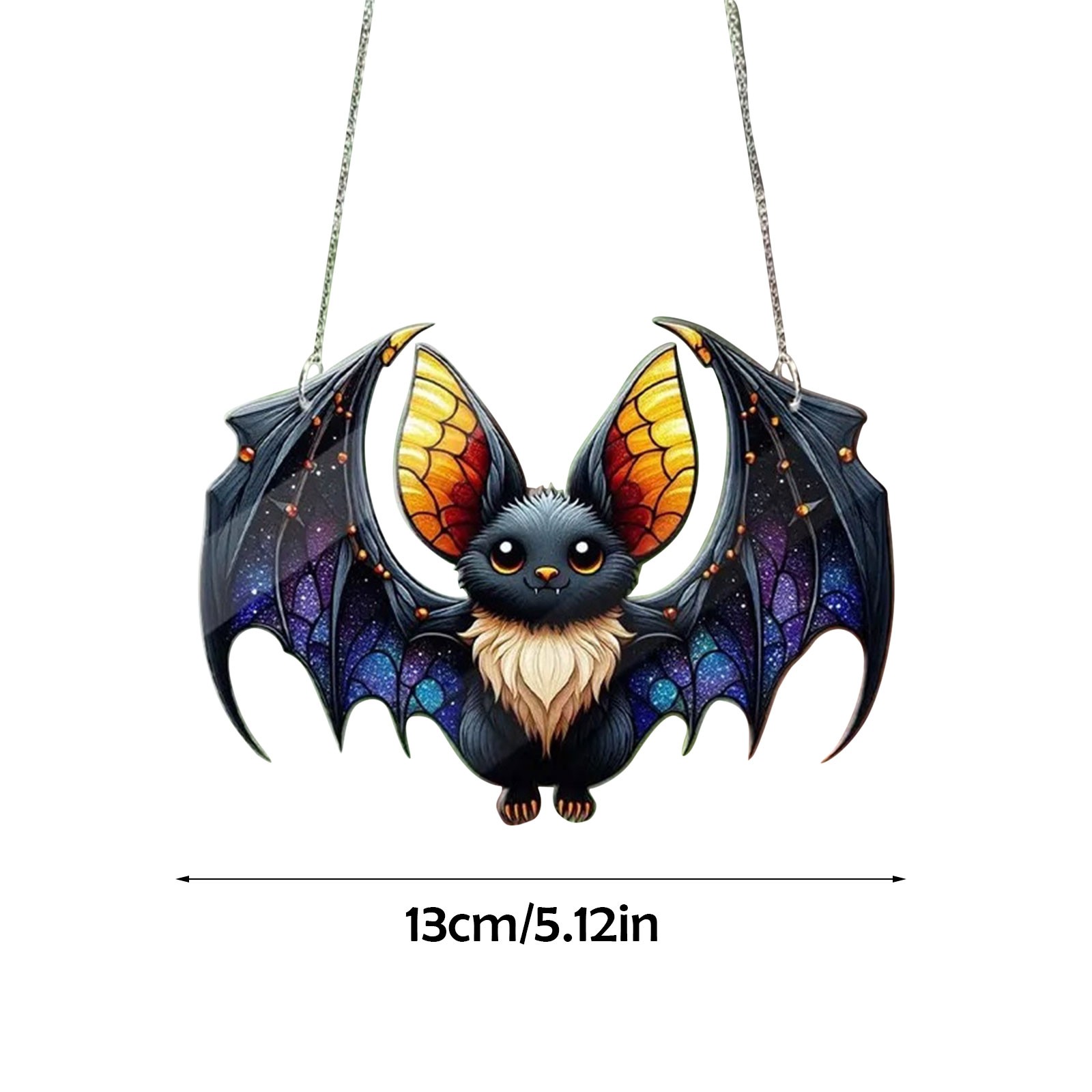 thumbnail video image 2 of Clearance Hangs under $5,Halloween Bat Stained Glass Suncatcher Window Hanging Acrylic Wall Art Suncatcher Decoration Festival Colorful Bat Home House Venue Arrangement Props 1pc, 2 of 6