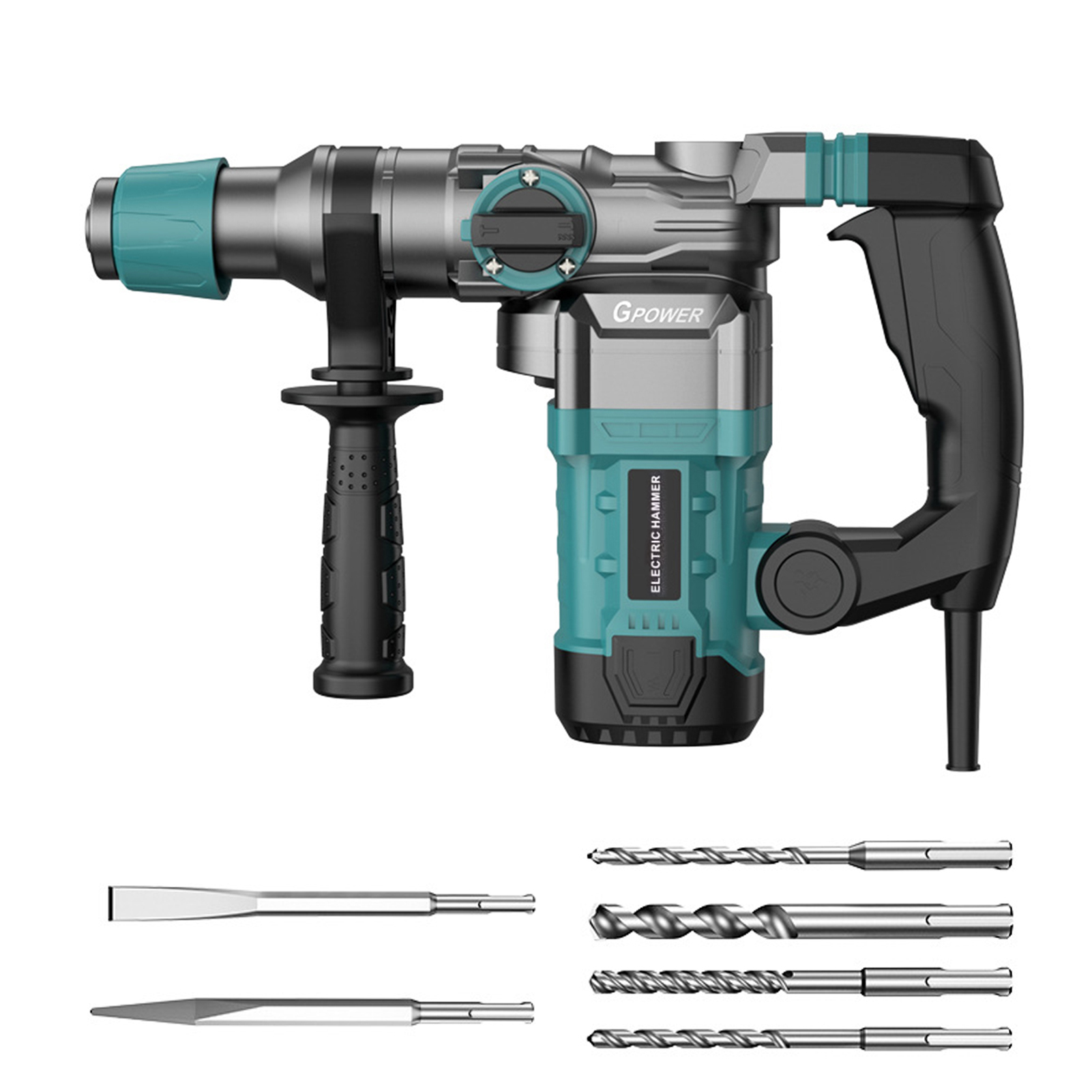 thumbnail video image 2 of Dbuoem 3 in 1 Hammer Drill,2M Cable Length Heavy Duty Rotary Hammer Drill Pick,Industrial Grade Concrete Demolition Hammer,13.78", H: 15cm/5.91" (Approx.), 2 of 20