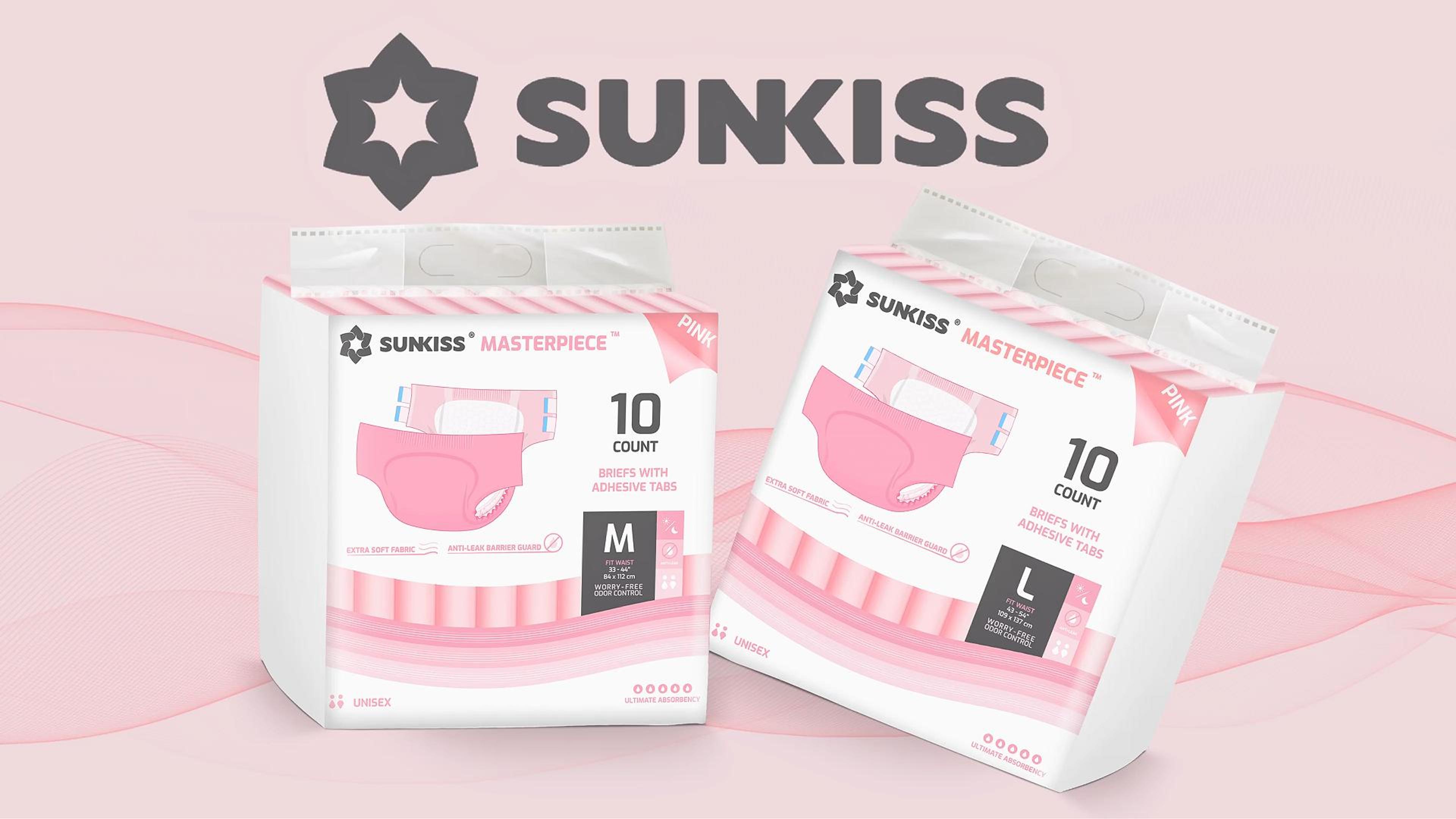 SUNKISS Masterpiece Adult Diapers with Tabs, Unisex Disposable