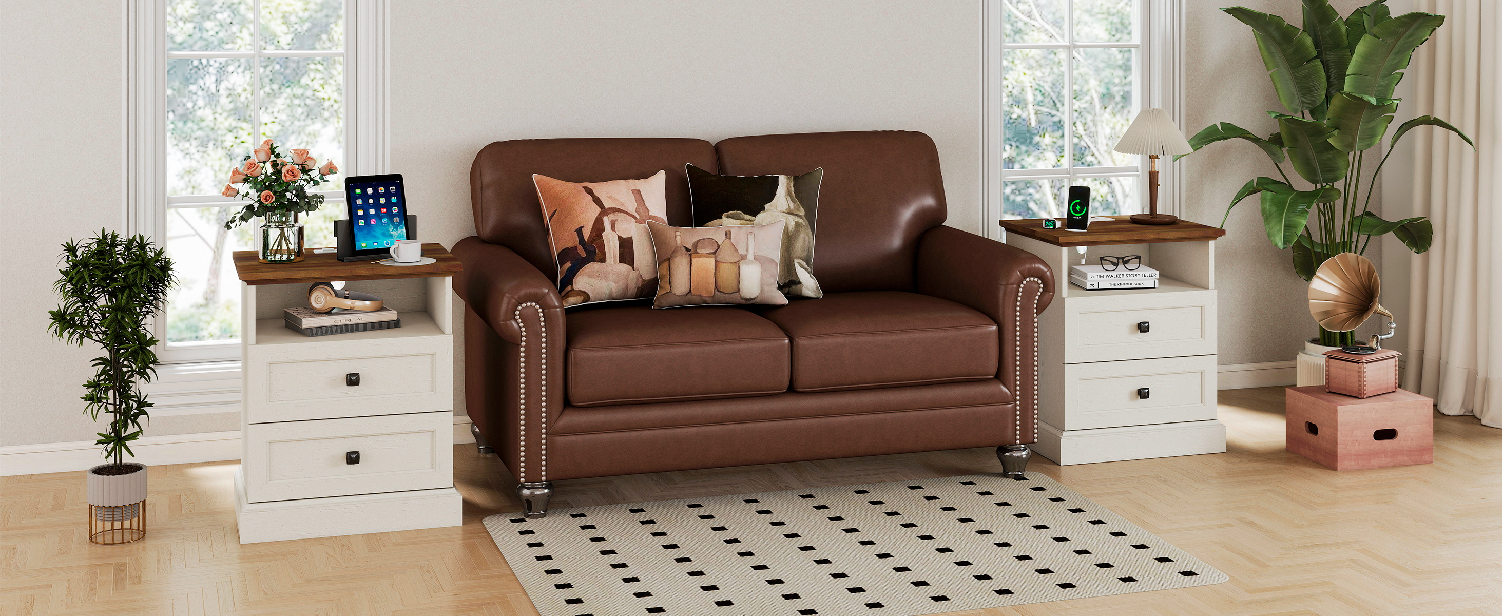 thumbnail video image 2 of FIAKOA Night Stand with Charging Station, Bedside Table with 2 Drawers Storage and Open Shelf,White Nightstand with Outlets, Modern Wood End Table for Bedroom Office, 2 of 9