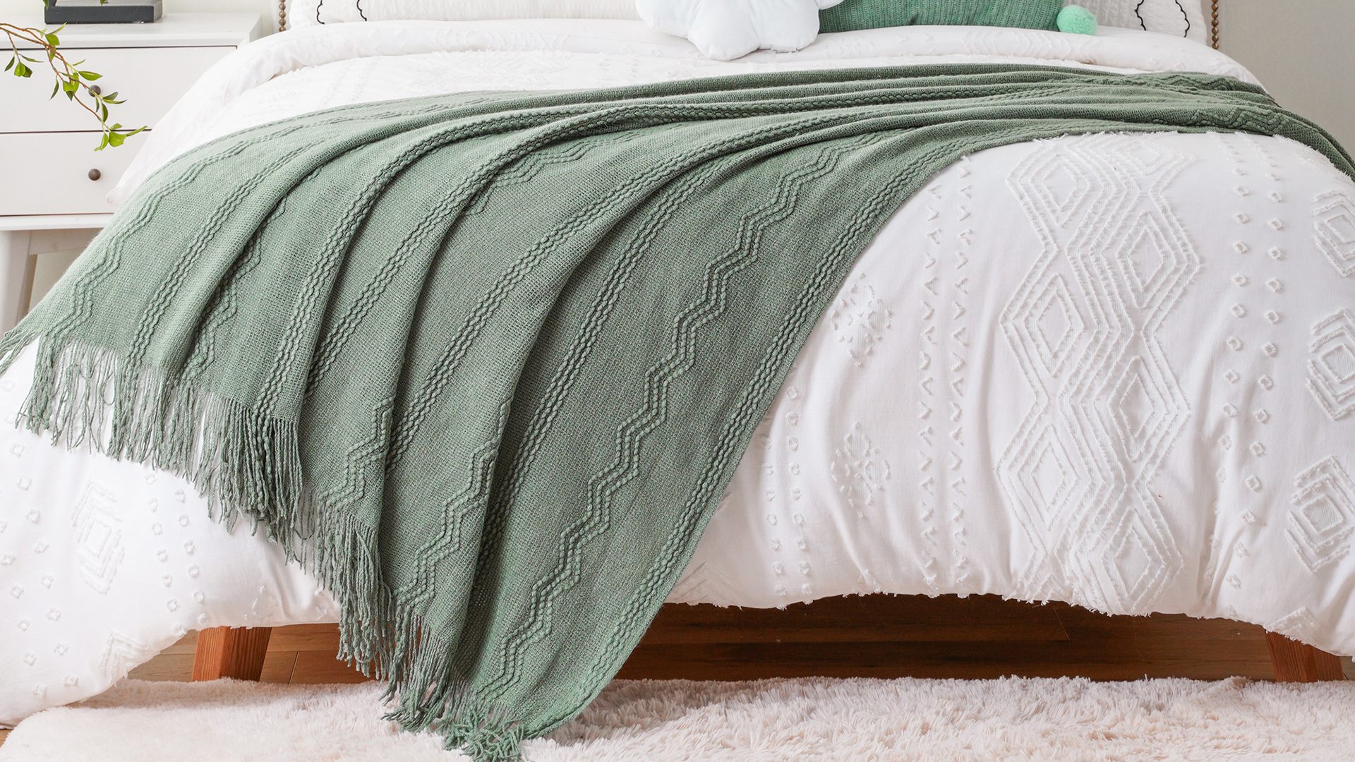 thumbnail video image 2 of Sage Green Throw Blanket for Couch,Green Boho Blanket,Spring Throw for Living Room,50"x60", 2 of 9