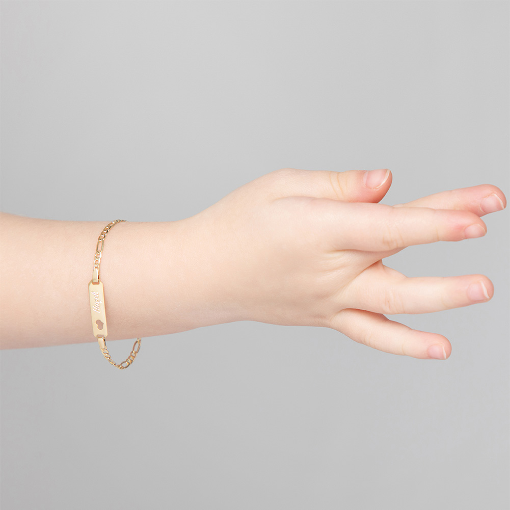 thumbnail video image 2 of 14k Yellow Gold Unisex Adjustable Girls Name ID Bracelet Engravable Heart Tag, 2 of 7