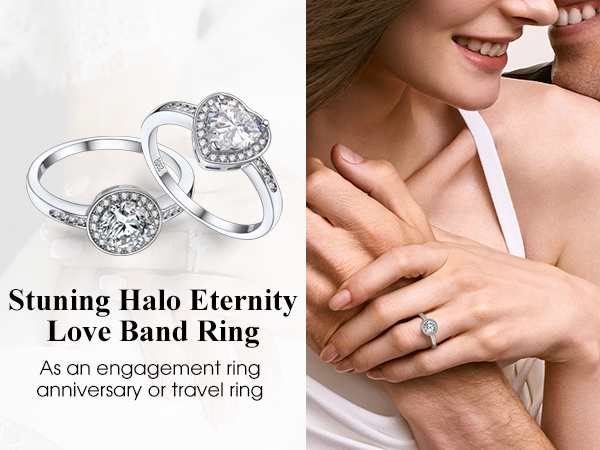 thumbnail video image 2 of Bestyle Women 1 Carat Black Round-Cut Created Diamond Ring Eternal Love Wedding Band Gemstone Sterling Silver Rings for Her Wife Girlfriend, Size 11, 2 of 9