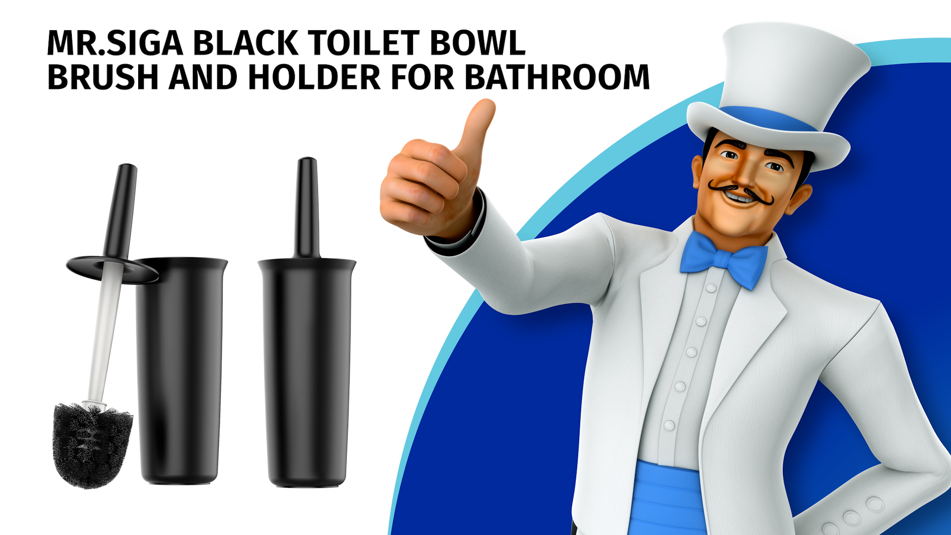 thumbnail video image 2 of MR.Siga Toilet Bowl Brush and Holder for Bathroom, Black, 2 Pack, 2 of 8