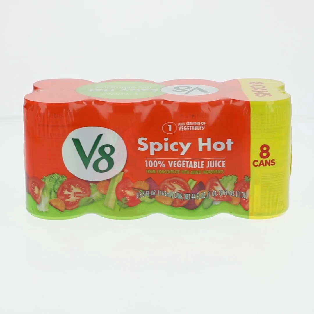 6 pack) V8 Spicy Hot 100% Vegetable Juice, 5.5 fl oz Can, 48 Count