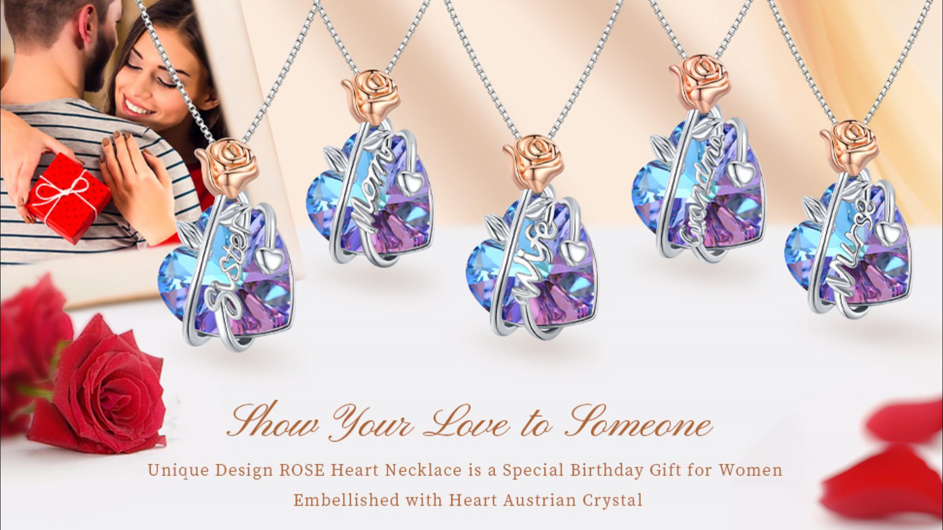 thumbnail video image 2 of Coachuhhar Grandma Gifts 925 Sterling Silver Rose Flower Love Heart Crystal Pendant Necklace Grandma Jewelry Birthday Graduation Gifts for Women Grandma Nana, 2 of 7