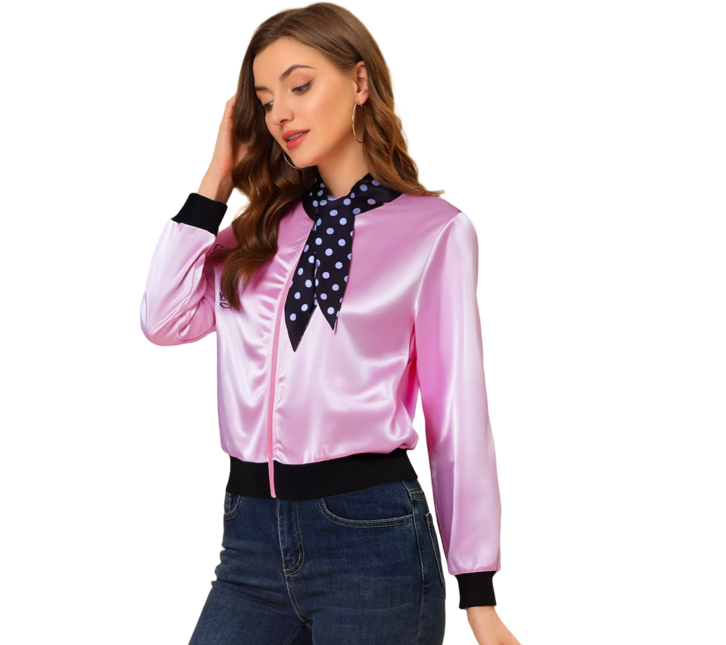 thumbnail video image 2 of Shadoumai Satin Jacket For Women With Neck Scarf Pink Halloween Party Fancy Dress Coat, 2 of 7