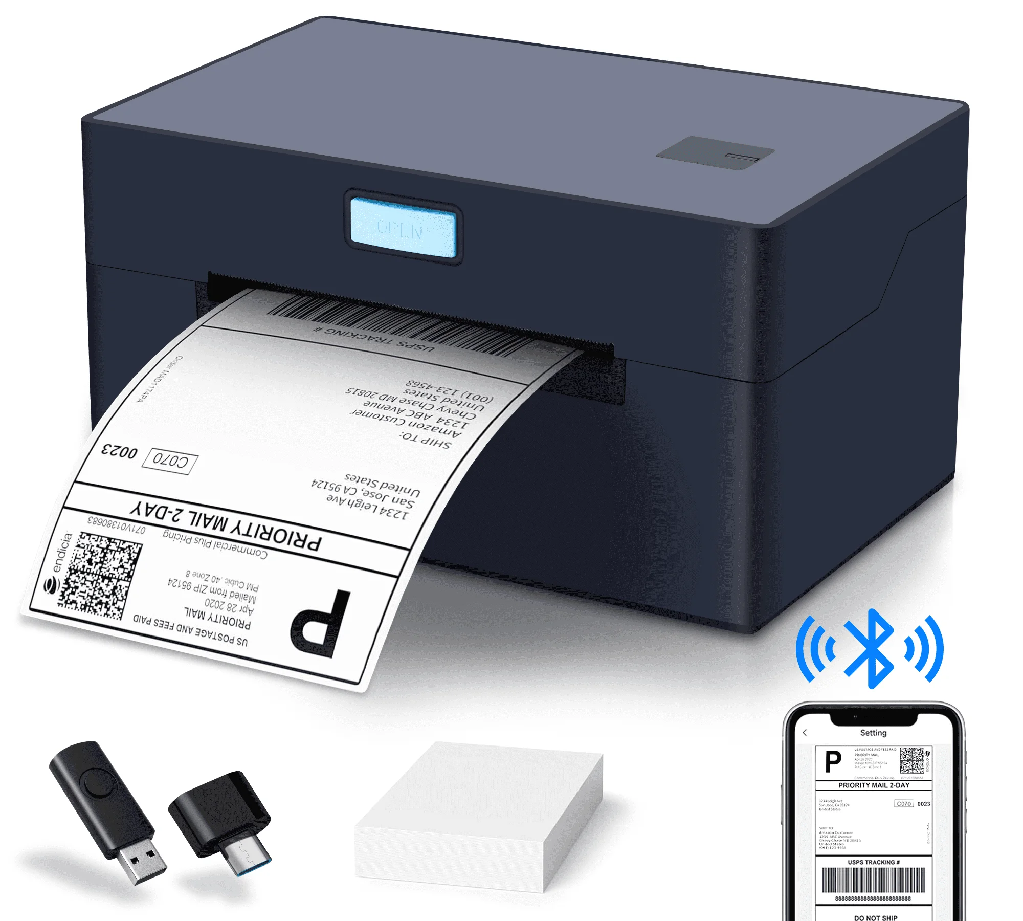 SBUSFGT, Thermal Shipping Label Printer, 4x6 inches, Bluetooth USB