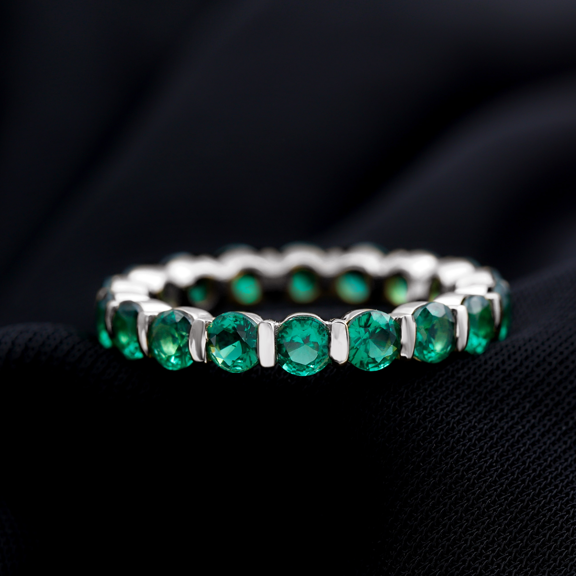 thumbnail video image 2 of Rosec Jewels Certified Lab Grown Emerald Eternity Ring for Women - AAAA Quality Emerald Band Ring - Ready to Gift for Anniversary, 10K Yellow Gold, US 5.00, 2 of 6