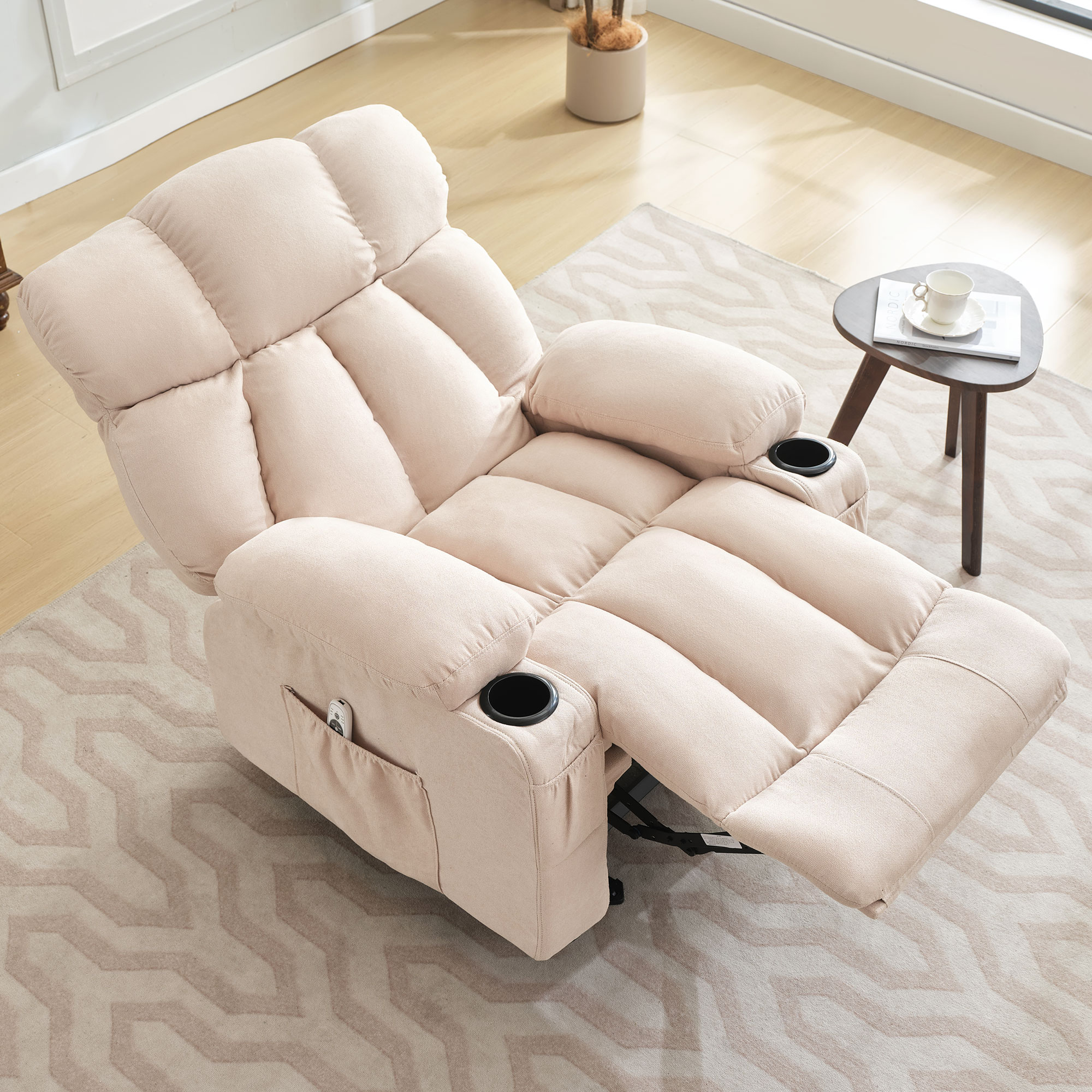 thumbnail video image 2 of JONPONY Manual Recliner Chair with Heat Therapy and Massage Function, Heavy Duty Reclining Mechanism Massage Chair, Elderly Single Rocker Sofa with Cup Holders for Bedroom Home Theater,Beige, 2 of 13