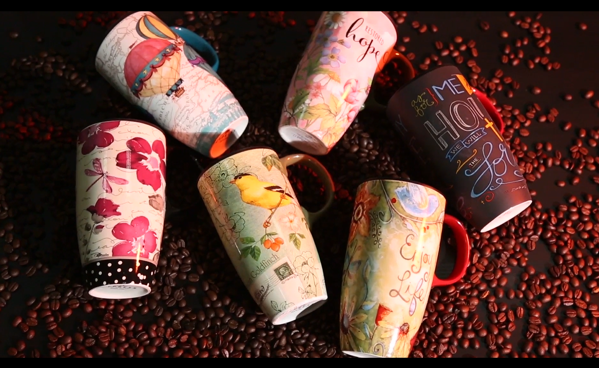 thumbnail video image 2 of Topadorn Coffee Ceramic Mug Porcelain Latte Tea Cup Travel Mug with Lid 17oz Song Bird, 2 of 5