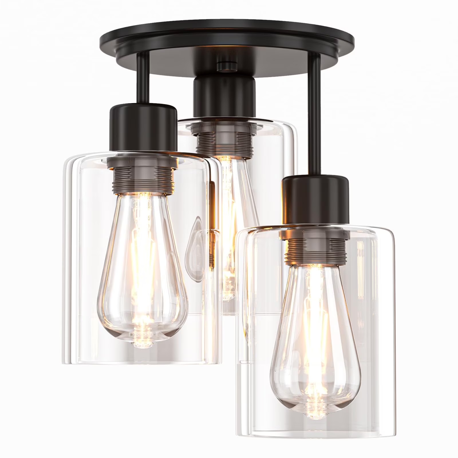 thumbnail video image 2 of FRIDEKO HOME 3-Light Semi Flush Mount Ceiling Light, E26 Base, Clear Glass Shades, Matte Black Kitchen Light Fixtures for Dining Room, Hallway, Living Room (Without Bulb), 2 of 11