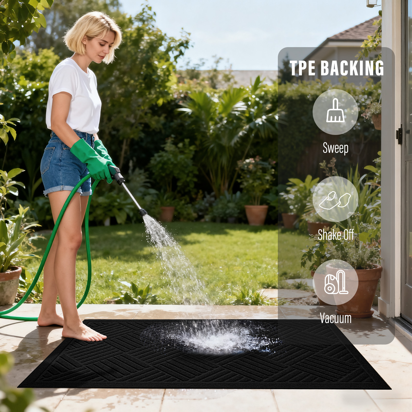 thumbnail video image 2 of Front Doormat Non Slip Outdoor Mat 17"x29", Dirt Trapper TPE Welcome Mats Outdoor Indoor Rug, Durable Easy Clean Low Profile Doormat for Garage Entryway Patio High Traffic Areas,Black, 2 of 11