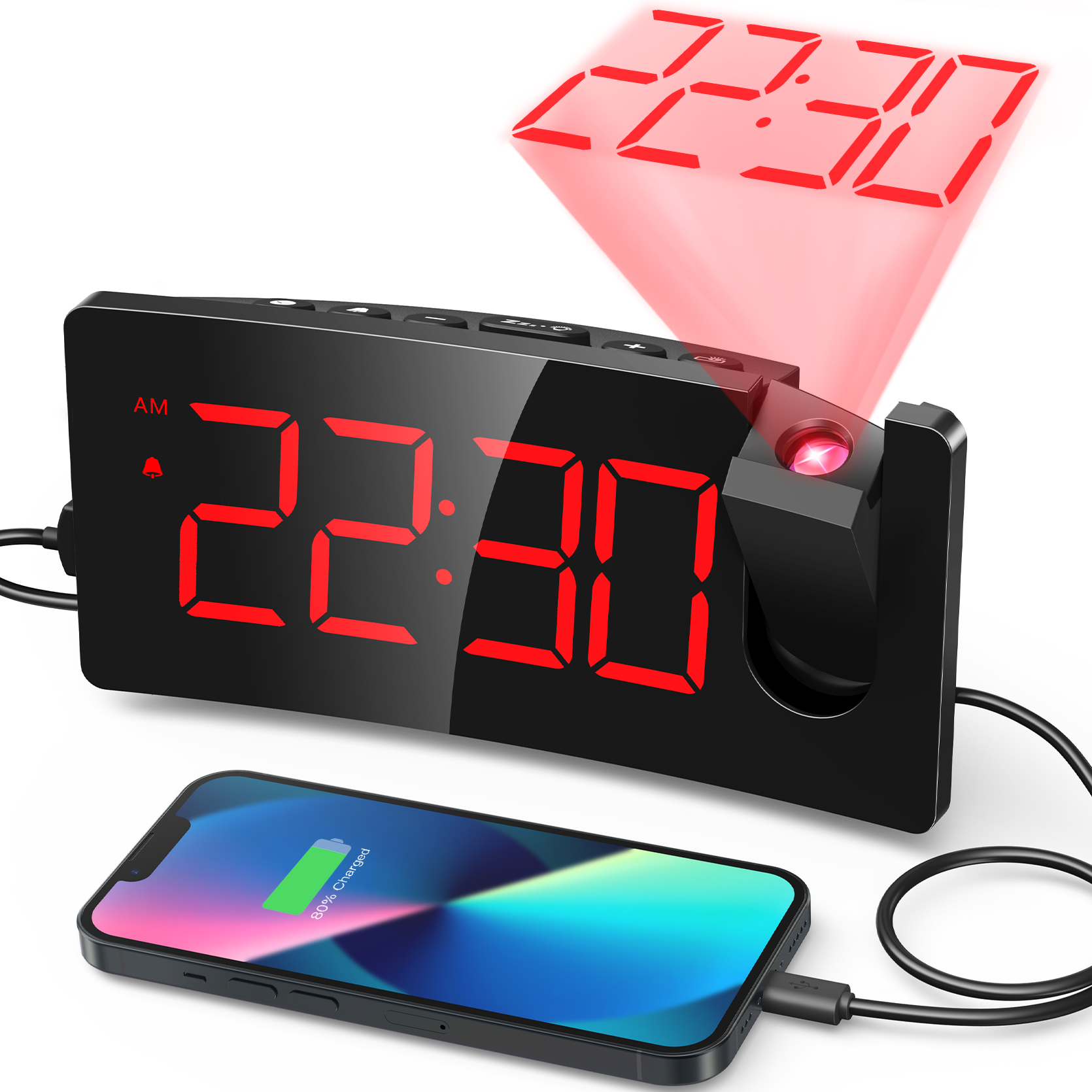 thumbnail video image 2 of Mpow Projection Alarm Clock, Digital Clock with 180° Rotatable Projector, 3-Level Brightness, Progressive Volume, USB Charger, Battery Backup, 9mins Snooze, 12/24H, Digital Alarm Clock for Bedroom, 2 of 9
