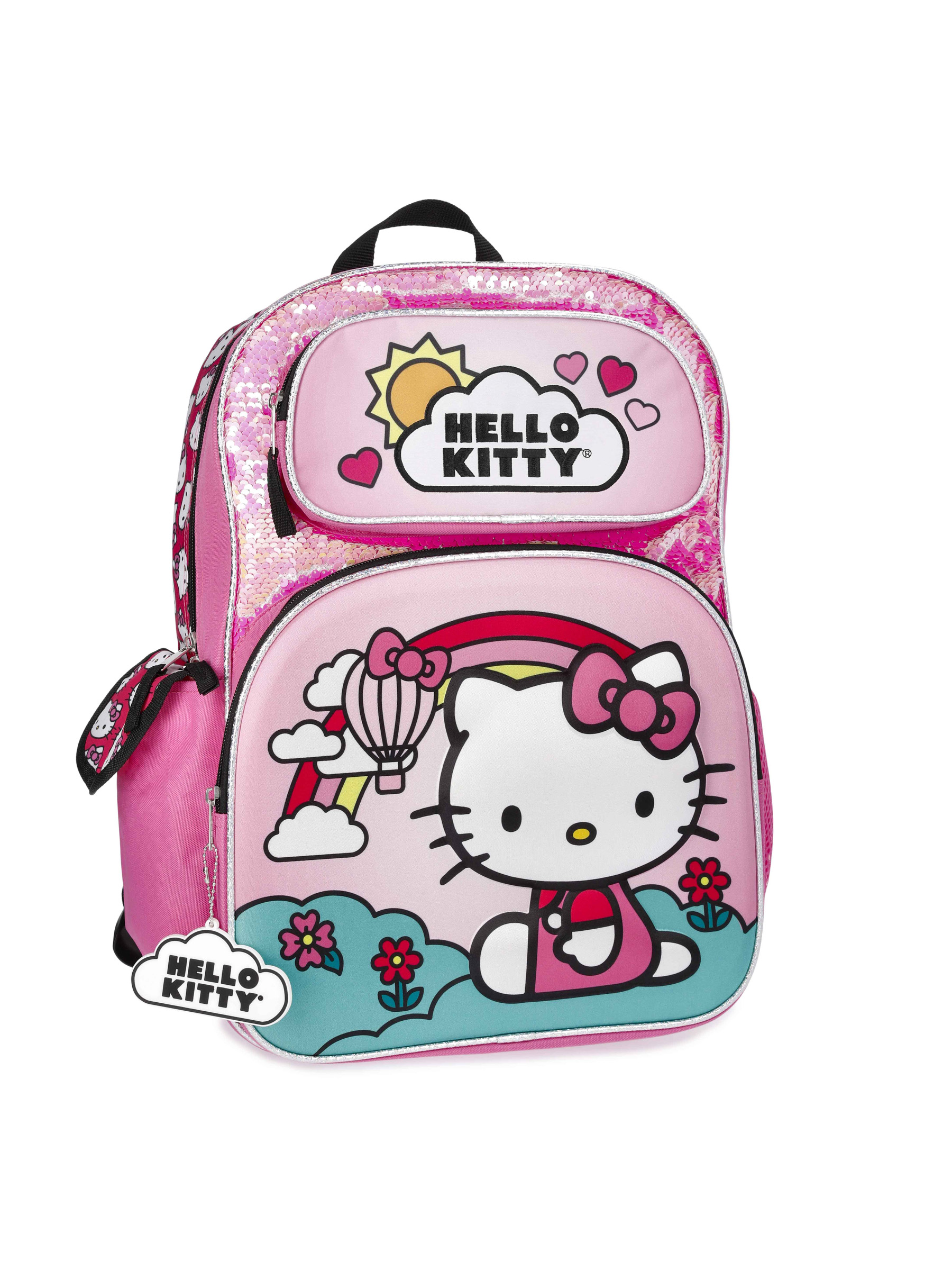 hello kitty backpack rainbow fuzzy Sanrio Travel Neon Rainbows Magic Sequins 5 Piece Set Lunch Bag Cinch Bag Gadget Case Water Bottle 16