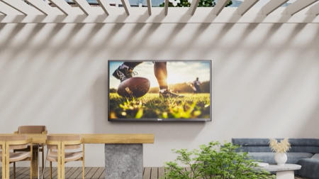 thumbnail video image 2 of SYLVOX 55" Outdoor TV with Wall Mount, 4K UHD Google TV for Partial Sun Outside 1000nit Brightness, IP55 Weatherproof, Dolby Atmos, Voice Remote (Deck Pro 2.0), 2 of 23
