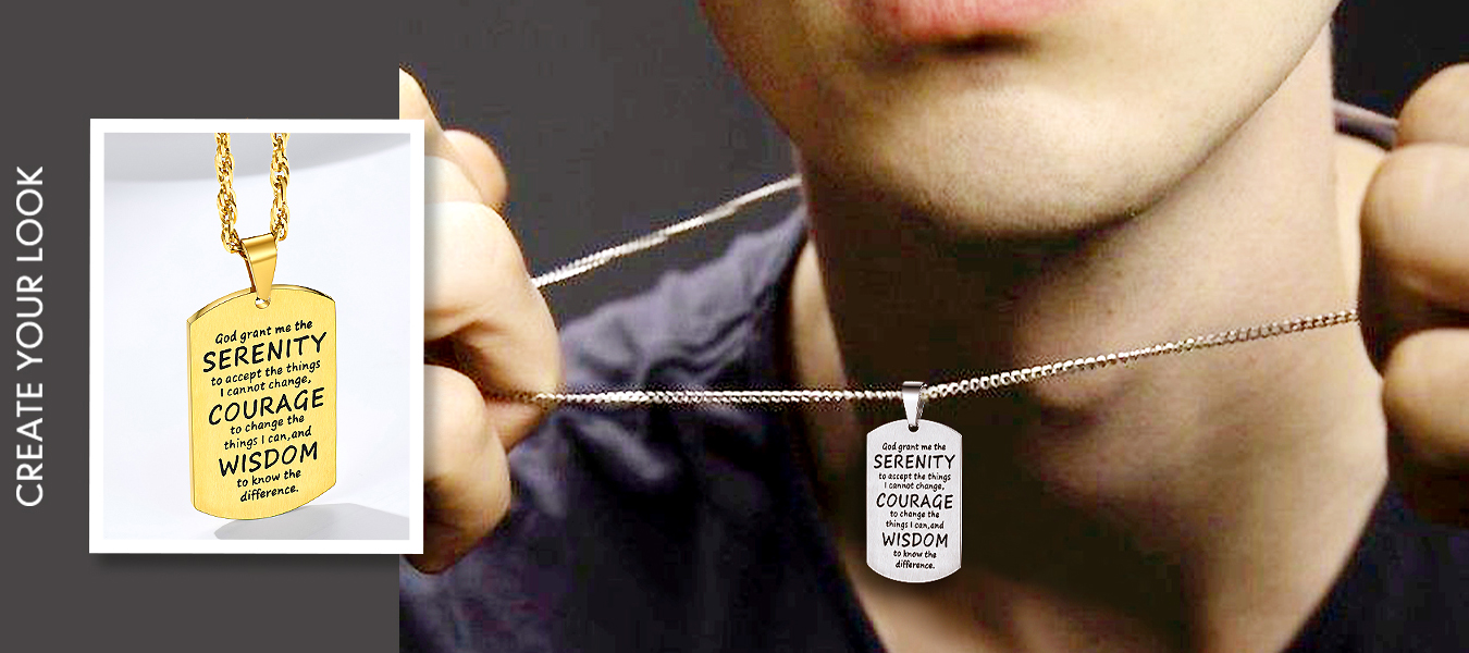 thumbnail video image 2 of Bestyle Men's Black Cross Necklace Stainless Steel Dog Tag Necklace Christian Serenity Prayer Necklace Inspirational Jewelry Gift, 2 of 9