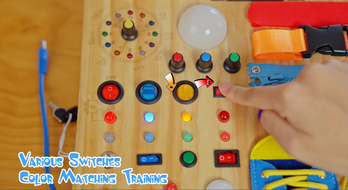 thumbnail video image 2 of Konijiwa Montessori Busy Board with LED Lights, 1+ Years, 2 of 8