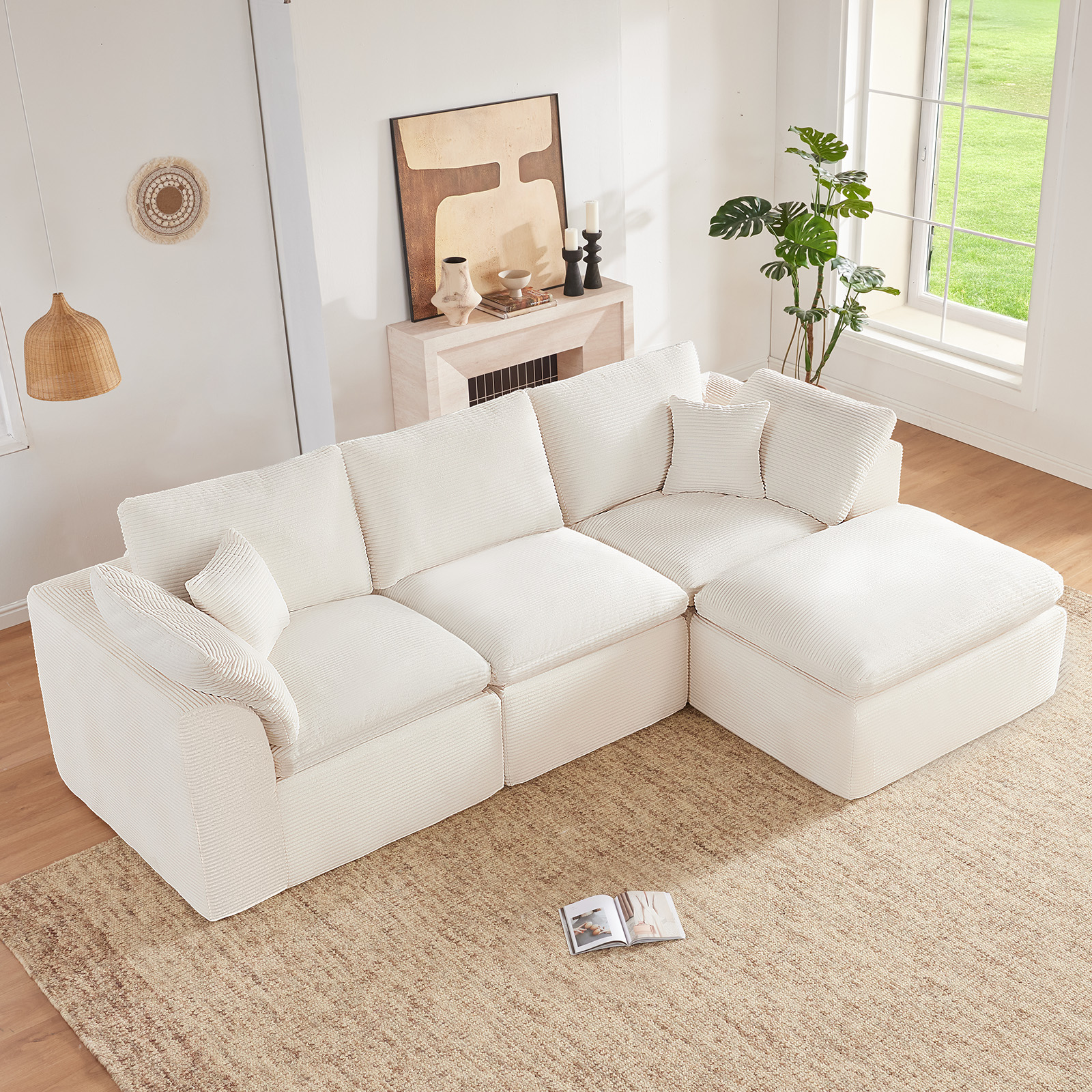 thumbnail video image 2 of Mangodan 112" L shaped Cloud Sectional Boneless Couch,  Modular Sectional Sofa with Convertible Ottoman, No Assembly, Green, 2 of 9