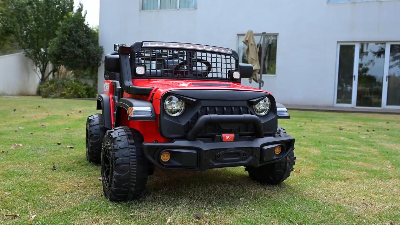 thumbnail video image 2 of Funride 4WD 24 Volt Ride on Toys, 2 Seater Electric Car for Kids, Power Car Wheels with Remote, Bluetooth, LED Lights, Red, 2 of 10