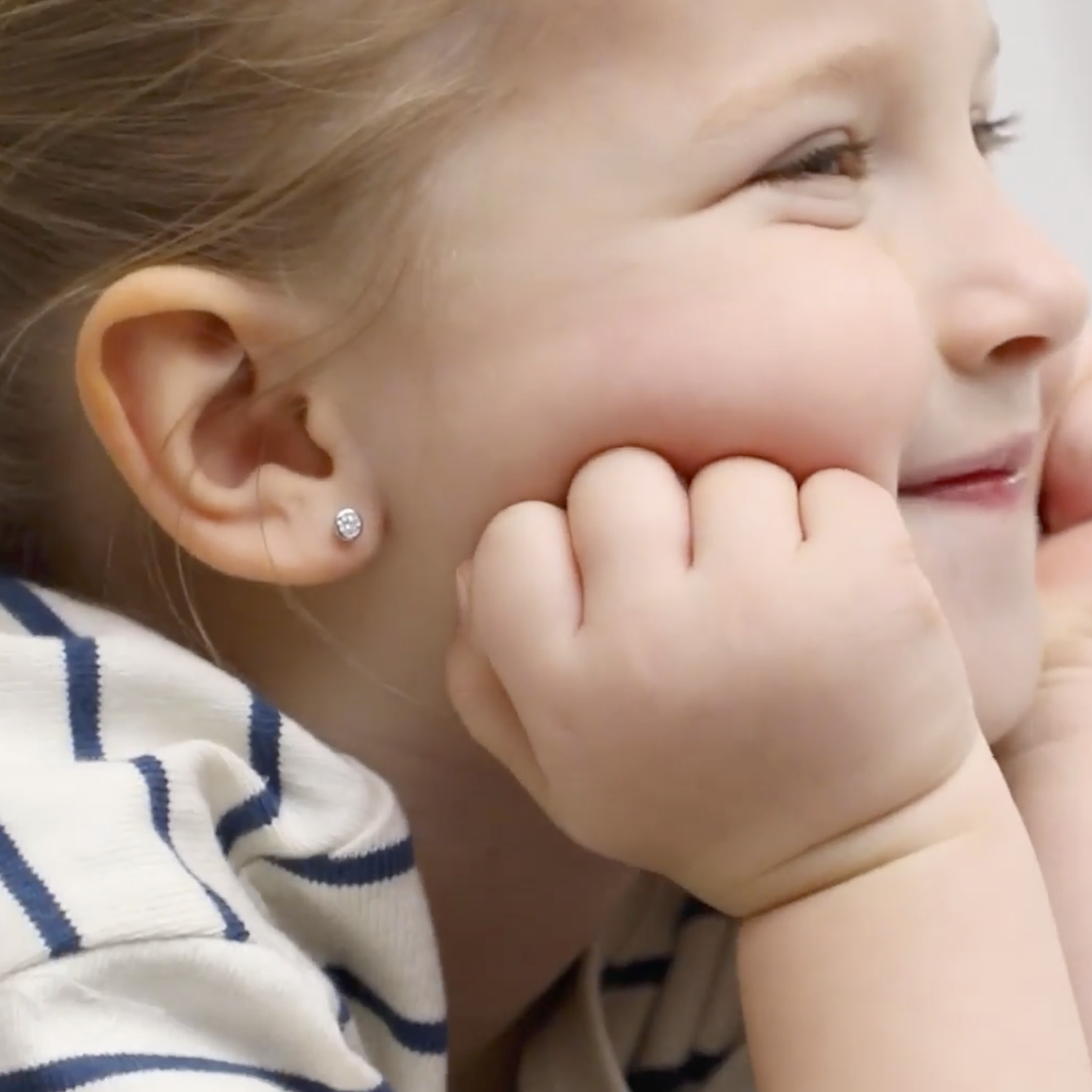 thumbnail video image 2 of 925 Sterling Silver 4mm Bezel Set Clear CZ Toddler Earrings with Screw Back Baby, 2 of 8