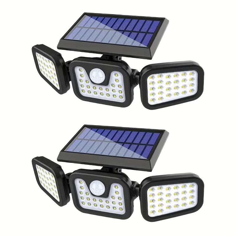 thumbnail video image 2 of VUVIMX 2500LM 74 LED Solar Outdoor Security Lights - 3-Head Motion Sensor Lighting Fixtures with IP65 Waterproof, 3 Modes (2 Pack), 2 of 10
