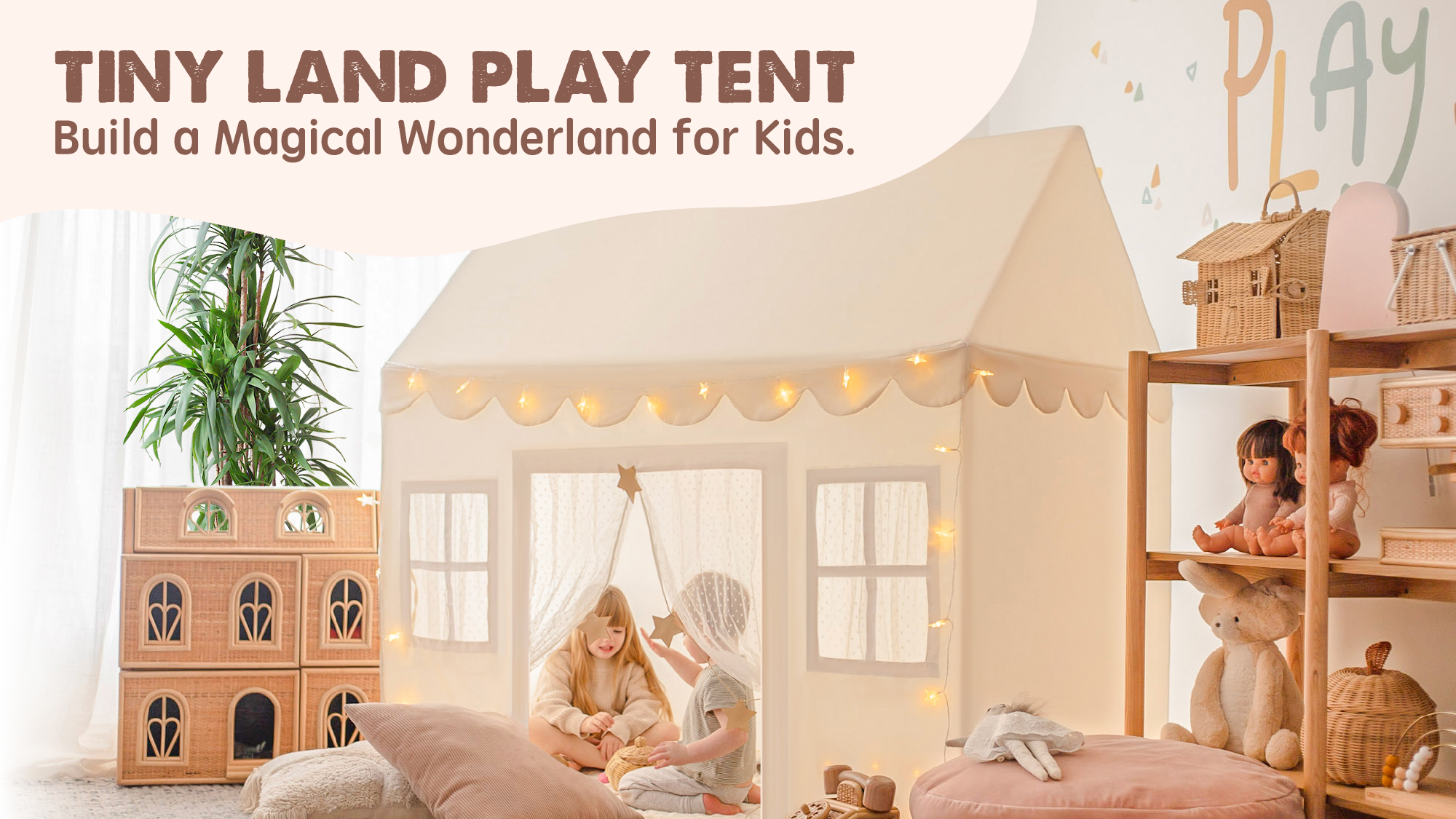 thumbnail video image 2 of Tiny Land Play Tent with Padded Mat & LED Lights, Kids Tent, Playhouse for Kids, Indoor Bed Tent for Toddler, Toys for 3,4,5,6 Year Old Girls, 2 of 8