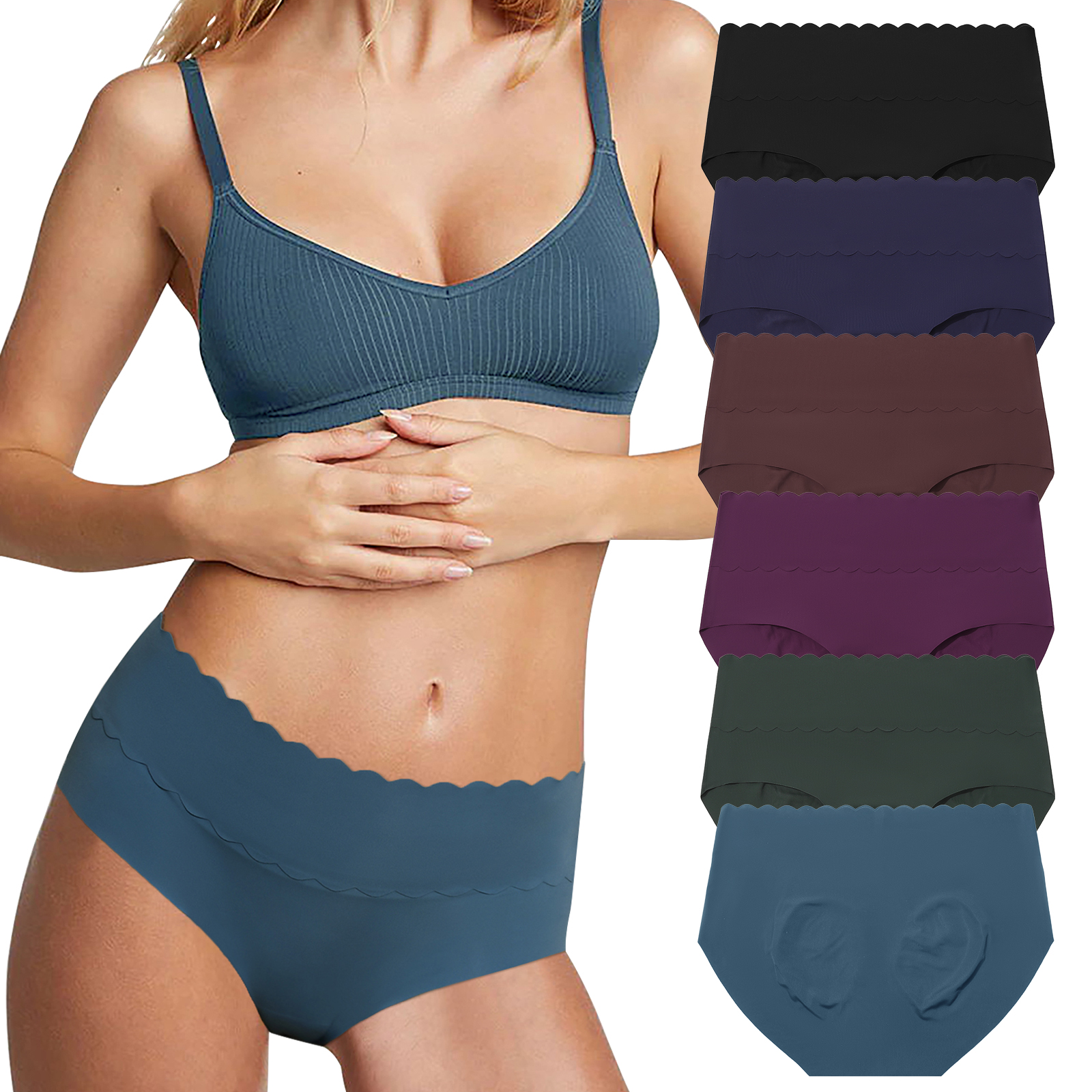 thumbnail video image 2 of AWAYTR Women Seamless Underwear Mid Waist Underwear Seamless Panties No Show Invisible Briefs 6 Pack S-2XL, 2 of 9