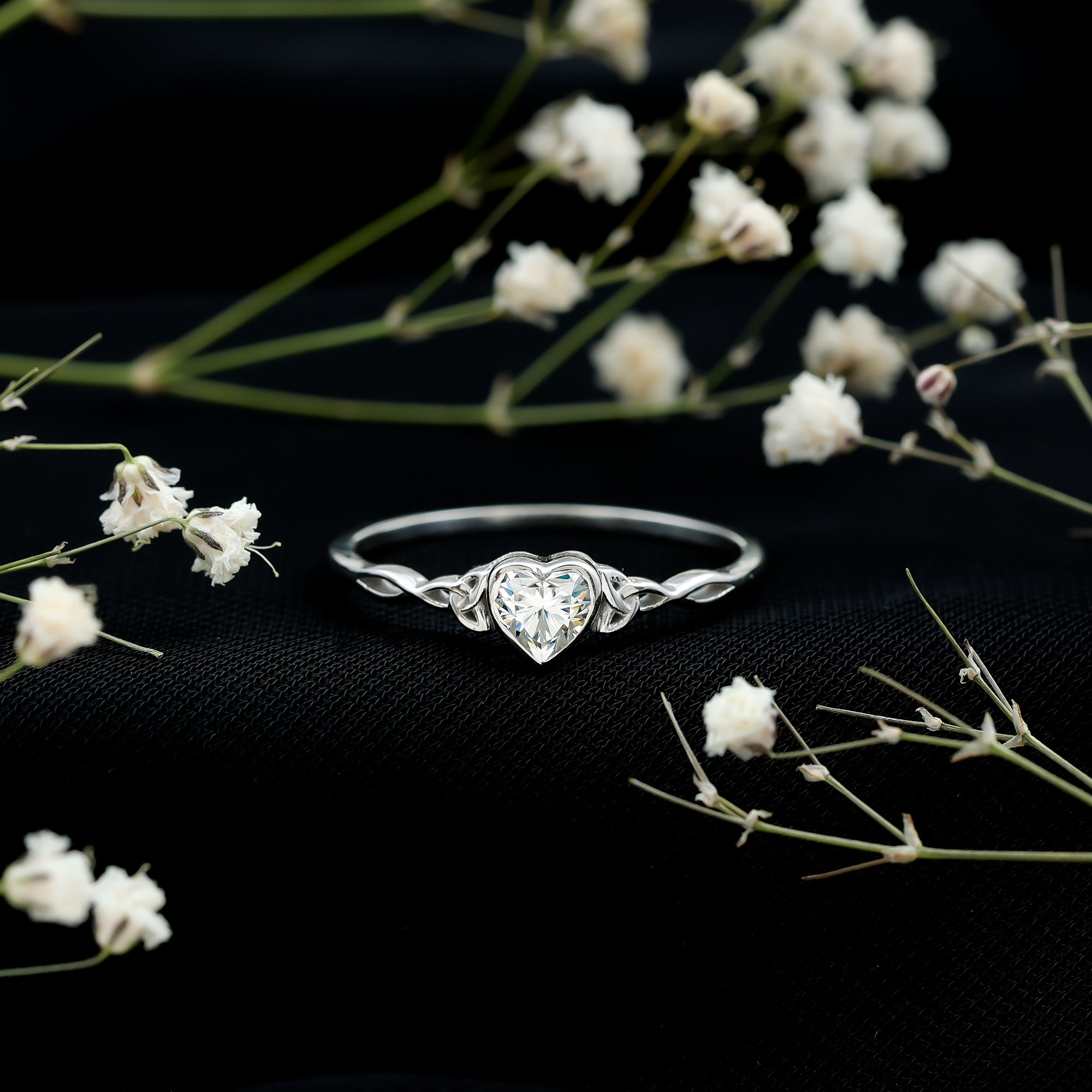 thumbnail video image 2 of Rosec Jewels - Sterling Silver Heart Promise Ring - Half Carat Moissanite Ring (5 mm, D-VS1 Quality) - 925 Heart Ring for Valentines Day, US 6.00, 2 of 9