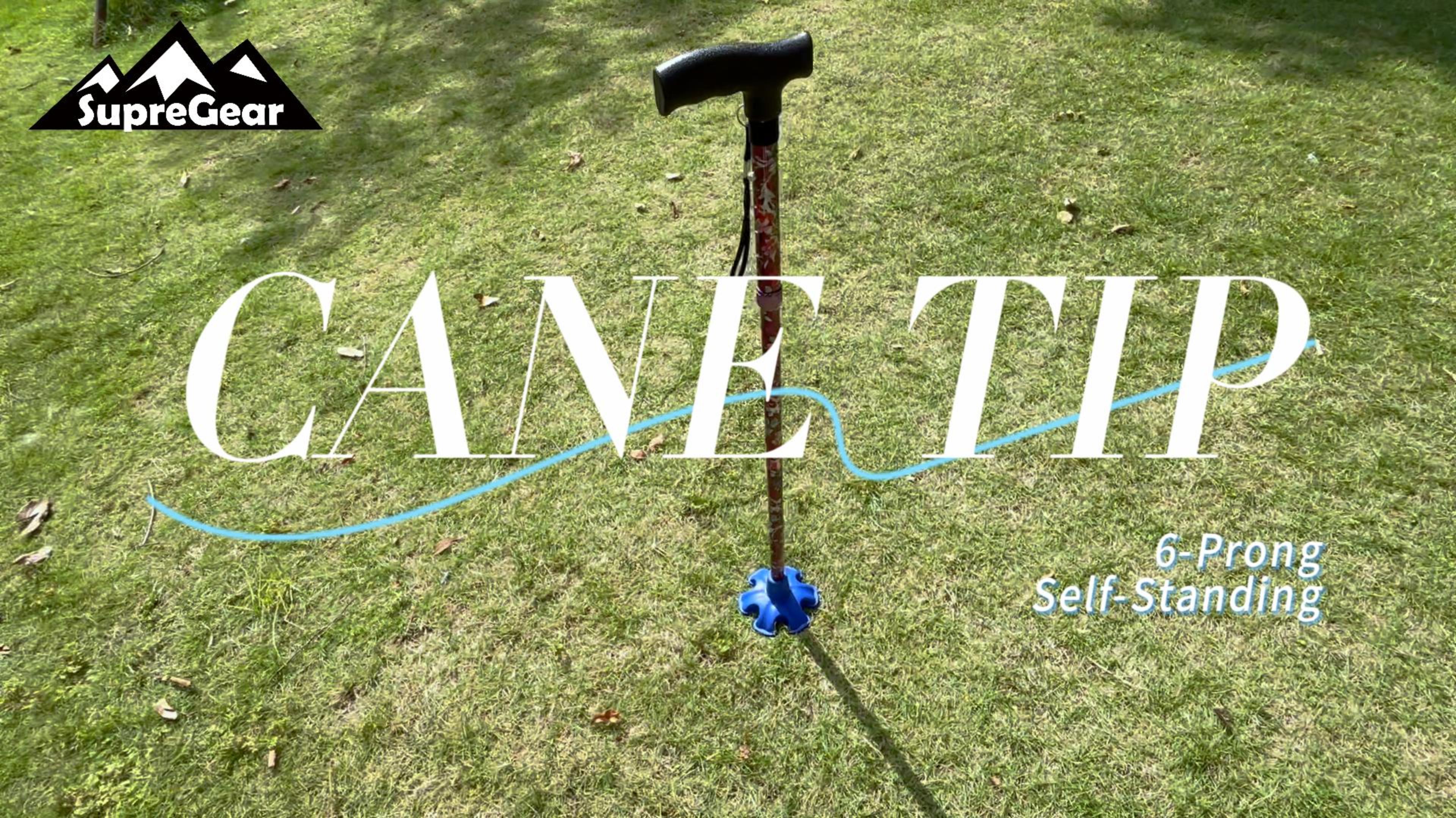 thumbnail video image 2 of SupreGear 3/4 inch Cane Tip, Self-Standing Heavy Duty Rubber Base, Six Point Non-Slip Cane Tip, Blue, 2 of 8