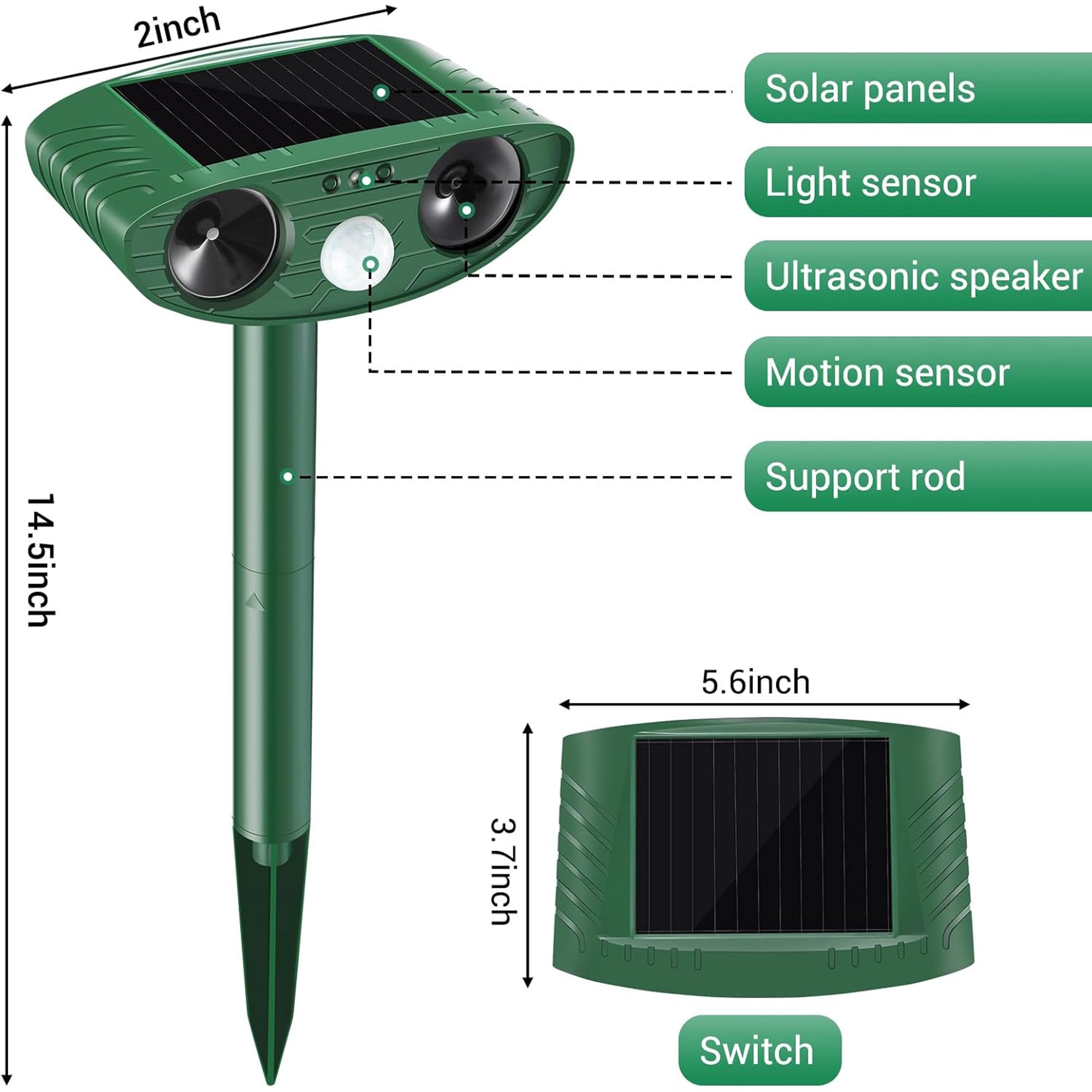 thumbnail video image 2 of 2 Pack Stray Cat Deterrent Outdoor Solar Powered, Motion Activated Ultrasonic Animal Repeller for Gardens Yards, Repels Deer Squirrels Skunks Rabbits, Humane Critter Ridder & Bear Deterrent Devices, 2 of 8