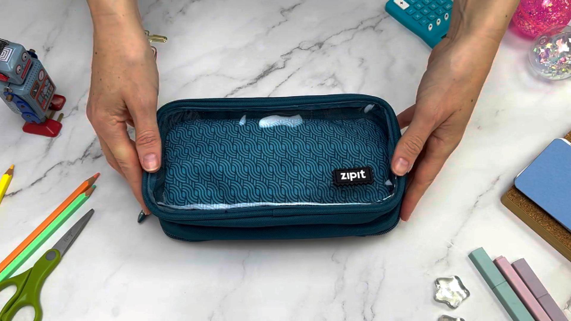 thumbnail video image 2 of ZIPIT Half & Half Pencil Case | Large Capacity Pencil Pouch for College and Office (Teal), 2 of 8