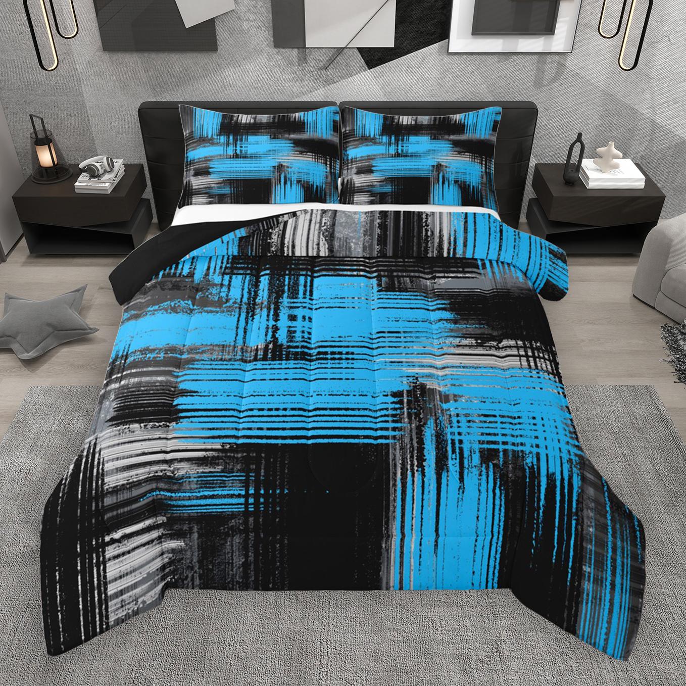 thumbnail video image 2 of Manfei Abstract Graffiti Art Bedding Comforter Set,Oil Painting Twin Comforter Sets,Gradient Blue Black Gray Bedding Set For Child,Microfiber Bedroom Decor Reversible,2pcs, 2 of 9