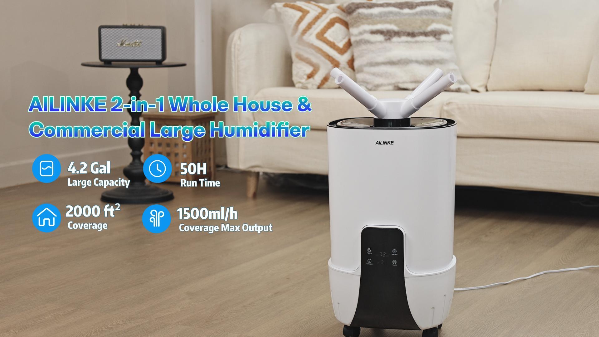 thumbnail video image 2 of Humidifiers for Home, Large Room 2000 Sq.ft, 4.2Gal/16L Top Fill Cool Mist Whole House Humidifier, White, 2 of 9