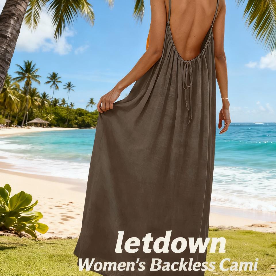 thumbnail video image 2 of Letdown Women's Backless Cami Lounge Dress - Solid Color Sleeveless Sundress with Adjustable Back Tie | Casual Housewear & Beachwear (Mint Green,XL), 2 of 9