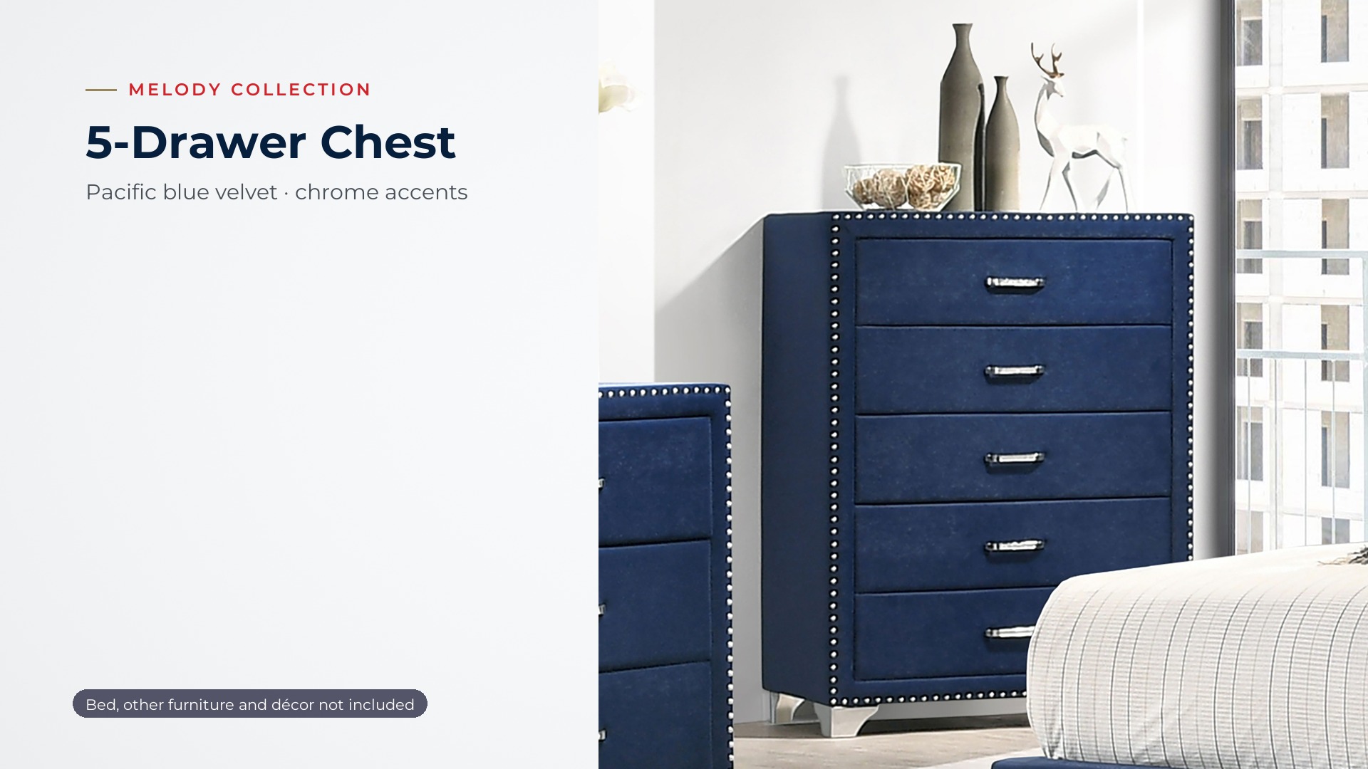 thumbnail video image 2 of Coaster Melody 5-Drawer Bedroom Chest, Pacific Blue, 2 of 5