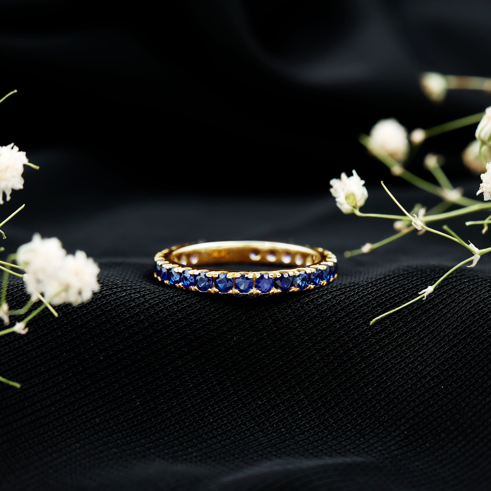 thumbnail video image 2 of Rosec Jewels Certified Lab Created Blue Sapphire Full Eternity Band Ring for Women, 925 Sterling Silver, US 4.00, 2 of 8