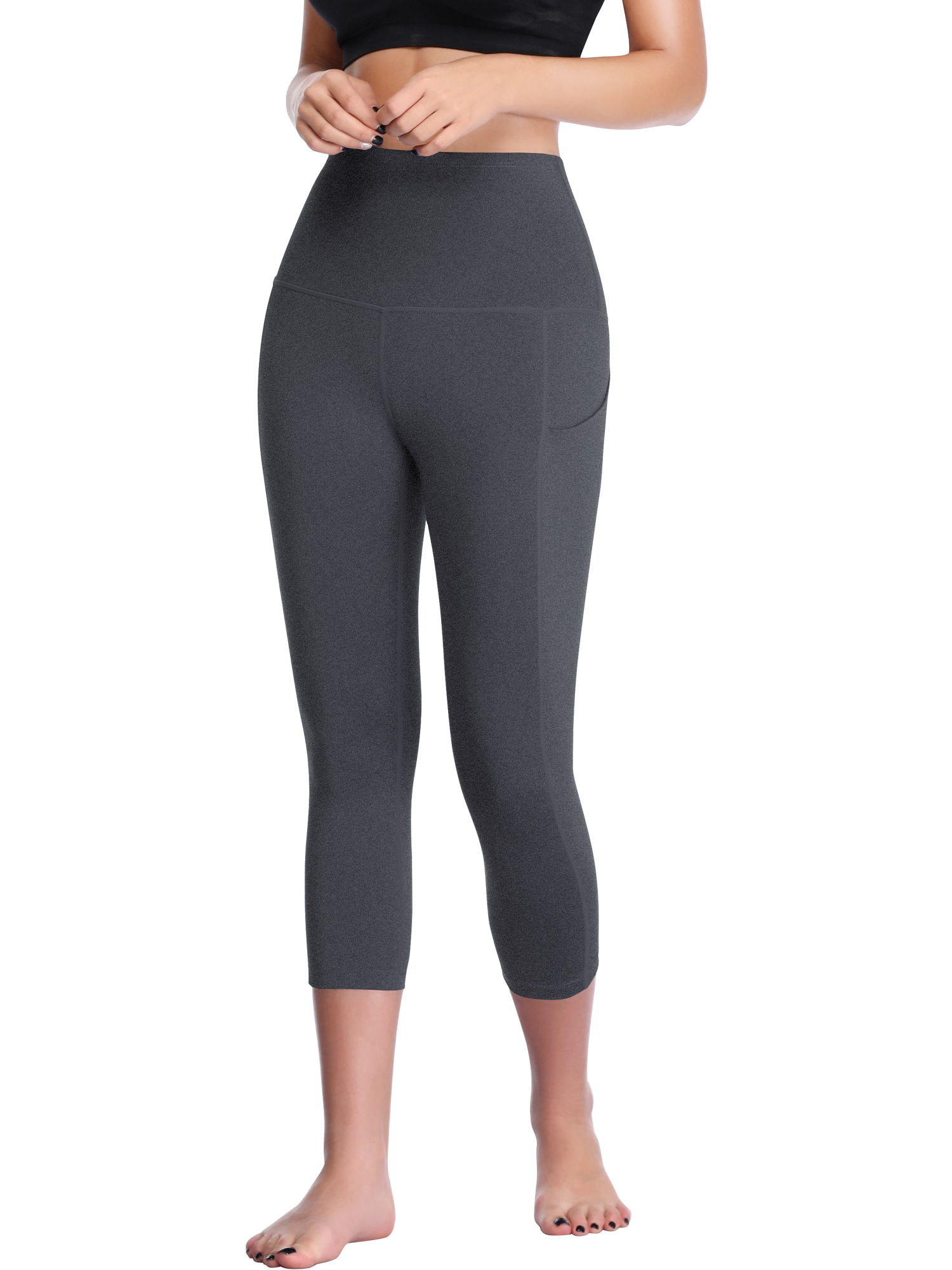 thumbnail video image 2 of Cadmus Womens 3 Pack High Waist Tummy Control Capri Yoga Leggings with Pockets, Black & Grey & Navy Blue, 2XL, 2 of 8