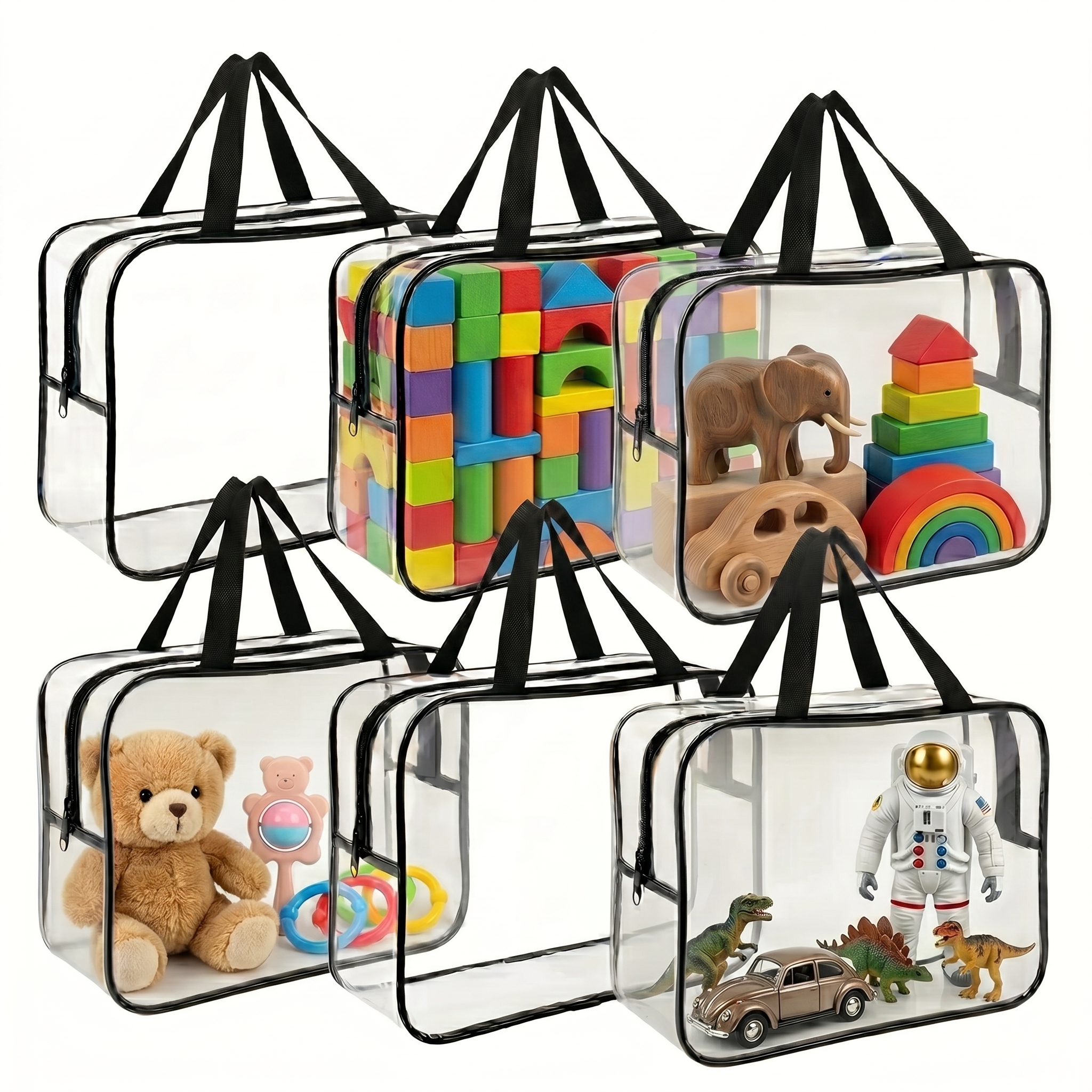 thumbnail video image 2 of Clear Organizer Bags with Zipper, Clear Storage Bags with Zipper for Toys, Reusable Clear Zipper Pouches and Plastic Storage Bags for Building Blocks Puzzles Toy Storage, 6 Pack, 2 of 9
